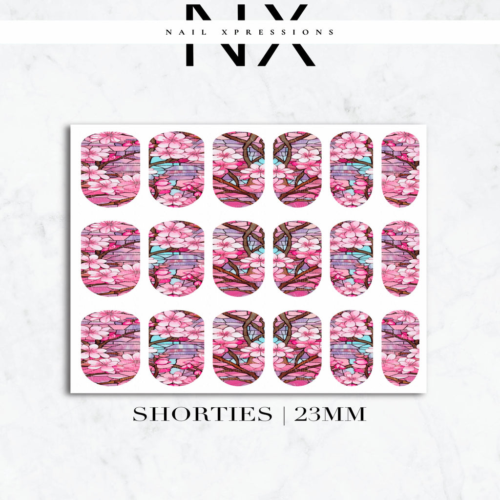 Stained Glass Cherry Blossom Nail Decals | Nail Art Water Transfer | Nail Wraps