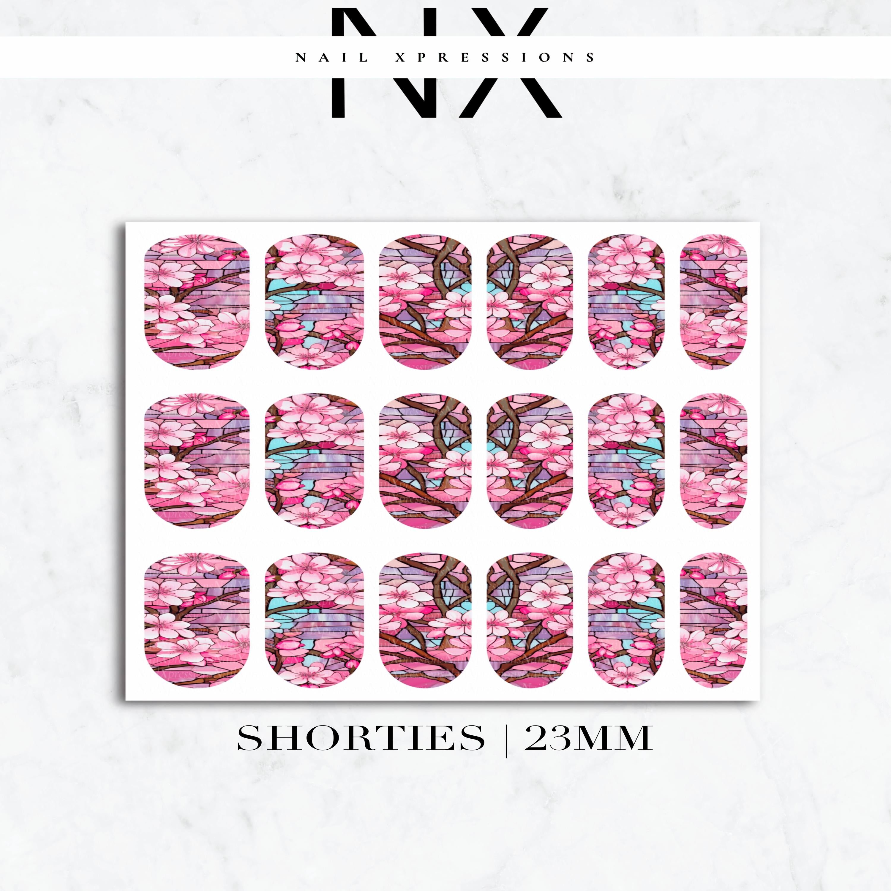 Stained Glass Cherry Blossom Nail Decals | Nail Art Water Transfer | Nail Wraps