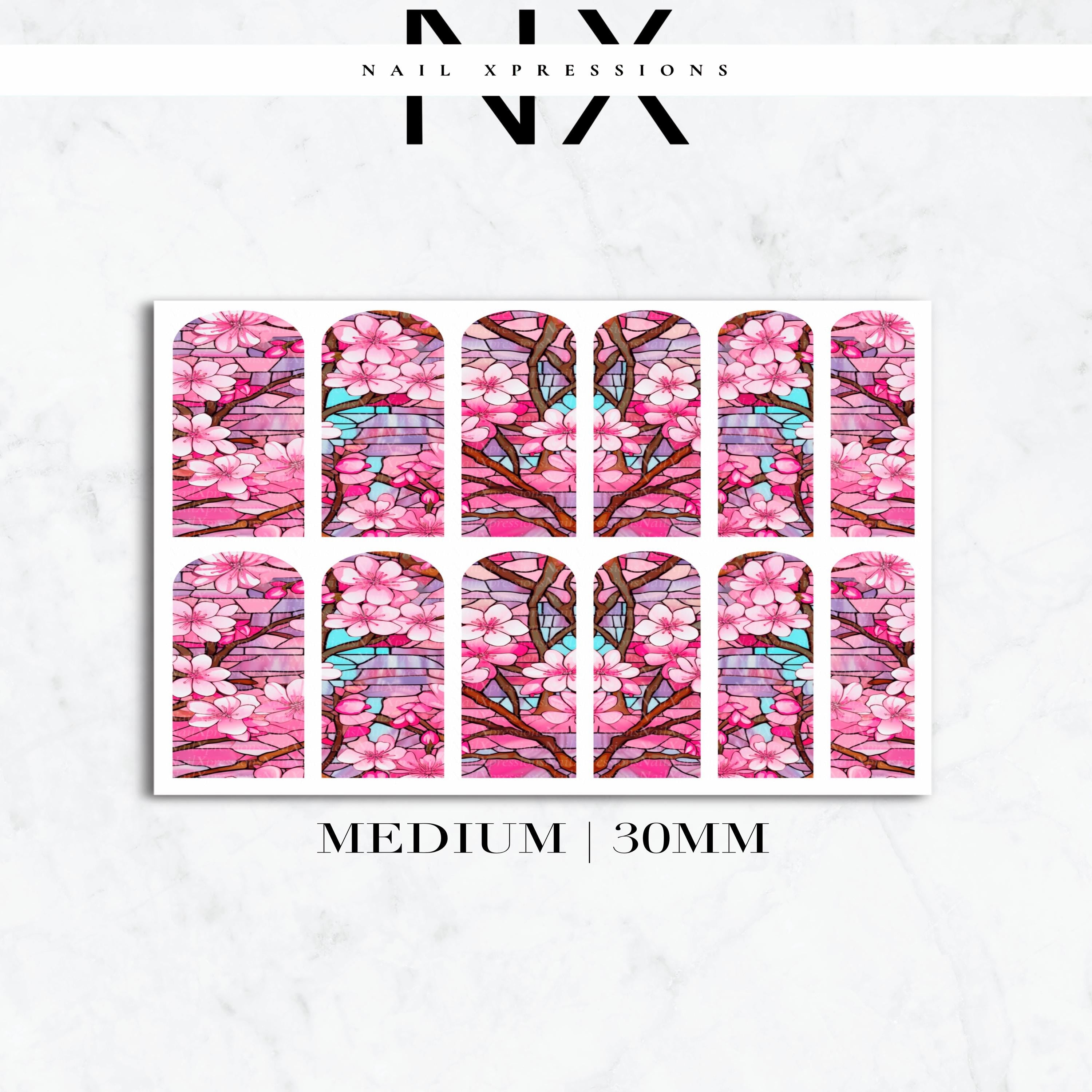 Stained Glass Cherry Blossom Nail Decals | Nail Art Water Transfer | Nail Wraps