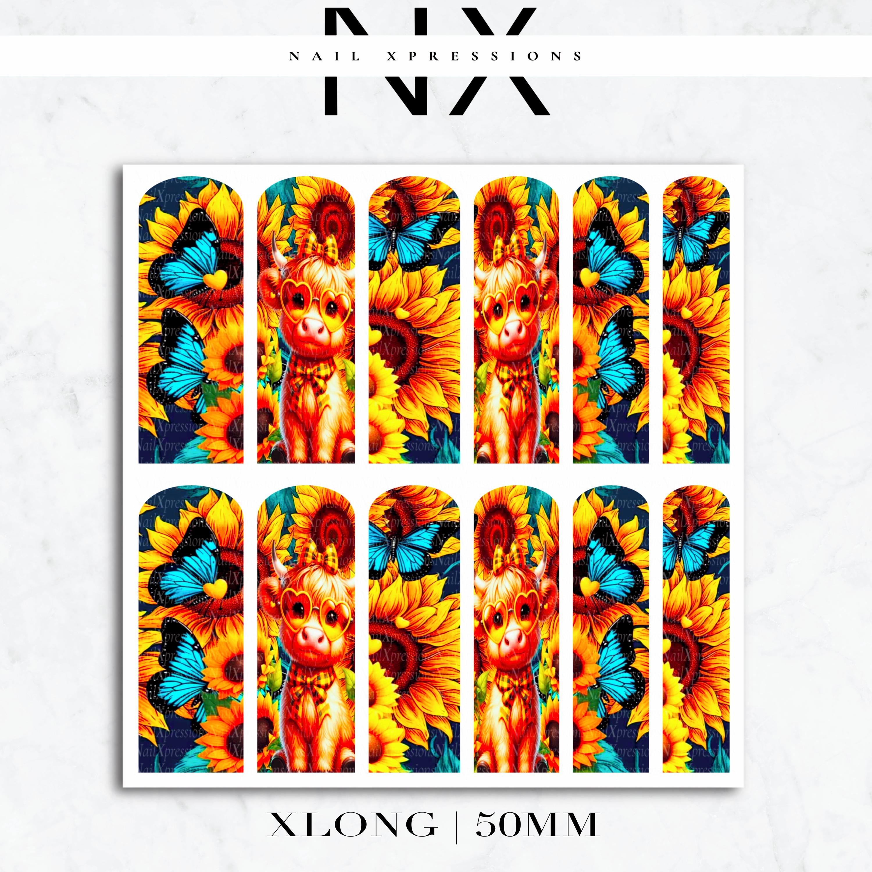 Cute Cow & Sunflower Nail Decals | Nail Art Water Transfer | Nail Wraps