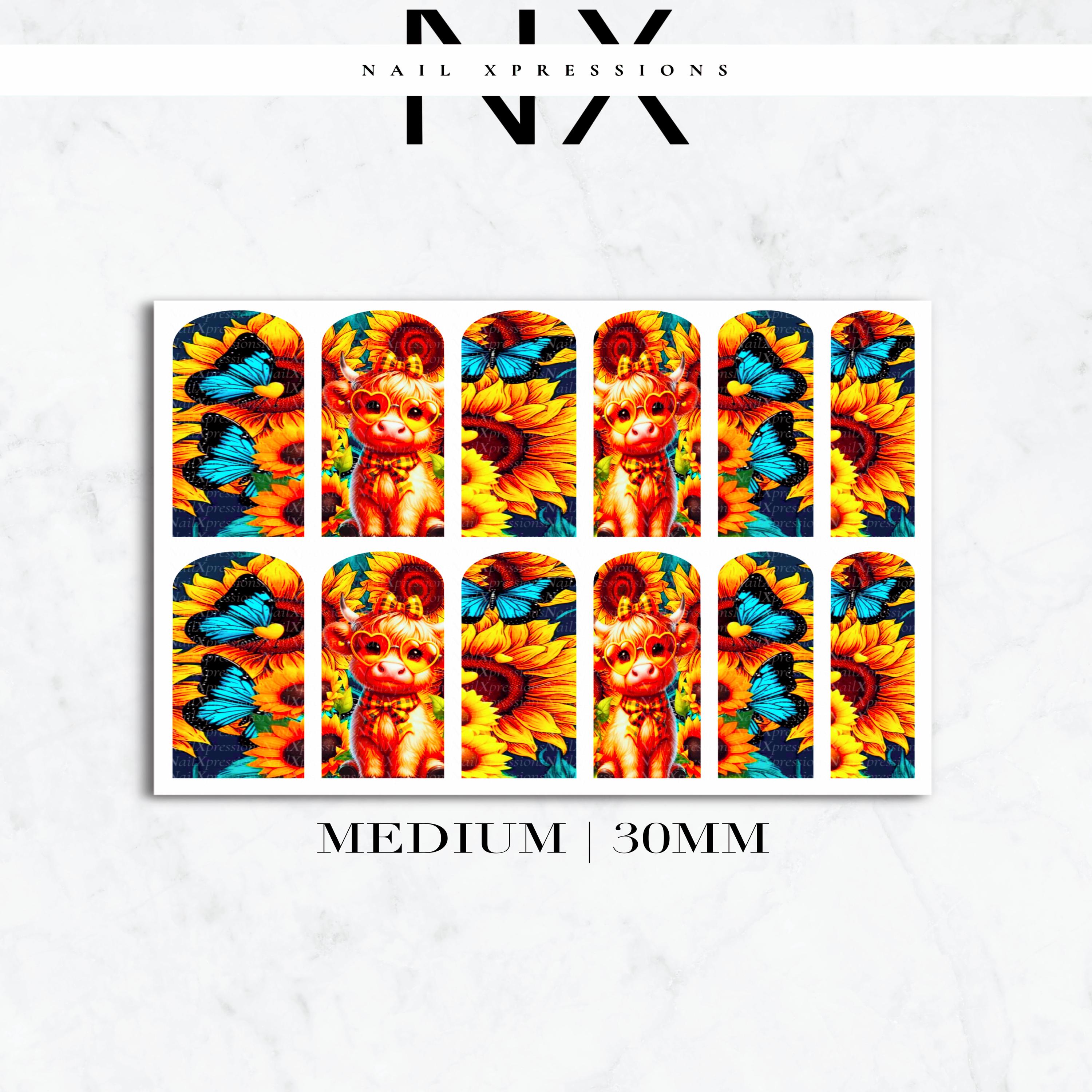 Cute Cow & Sunflower Nail Decals | Nail Art Water Transfer | Nail Wraps