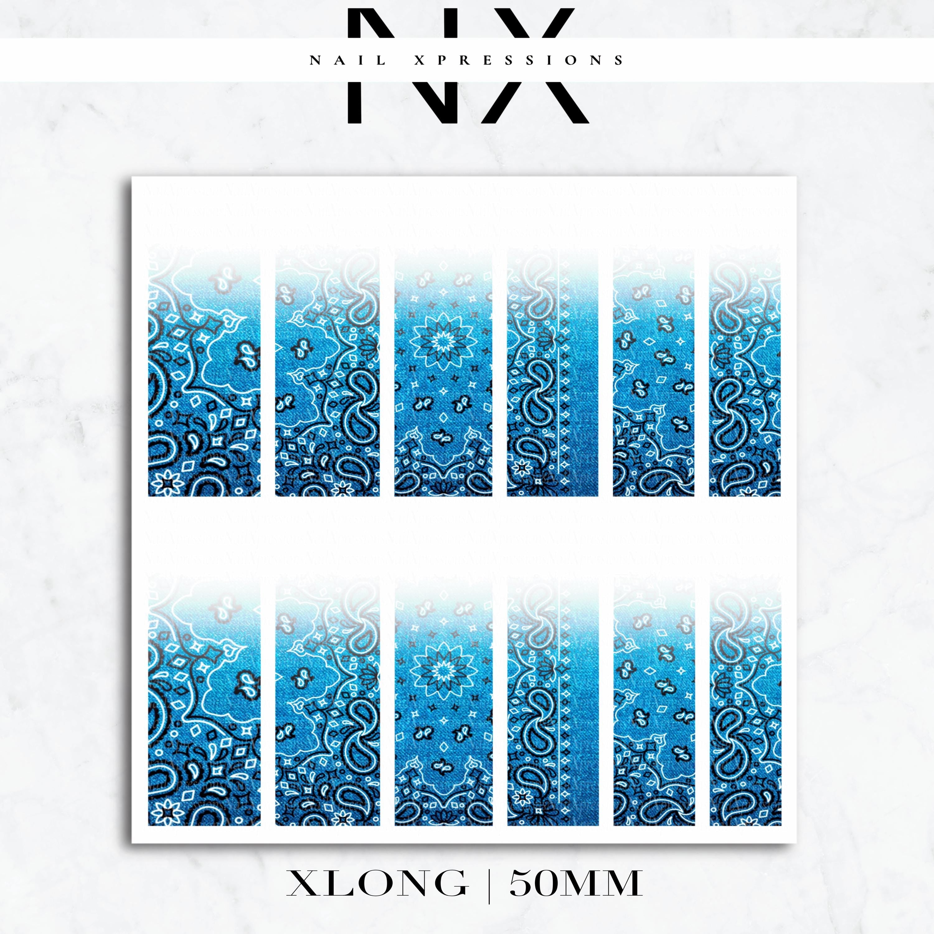 Ombré Jean Bandana Paisley Nail Decals | Nail Art Water Transfer | Nail Wraps