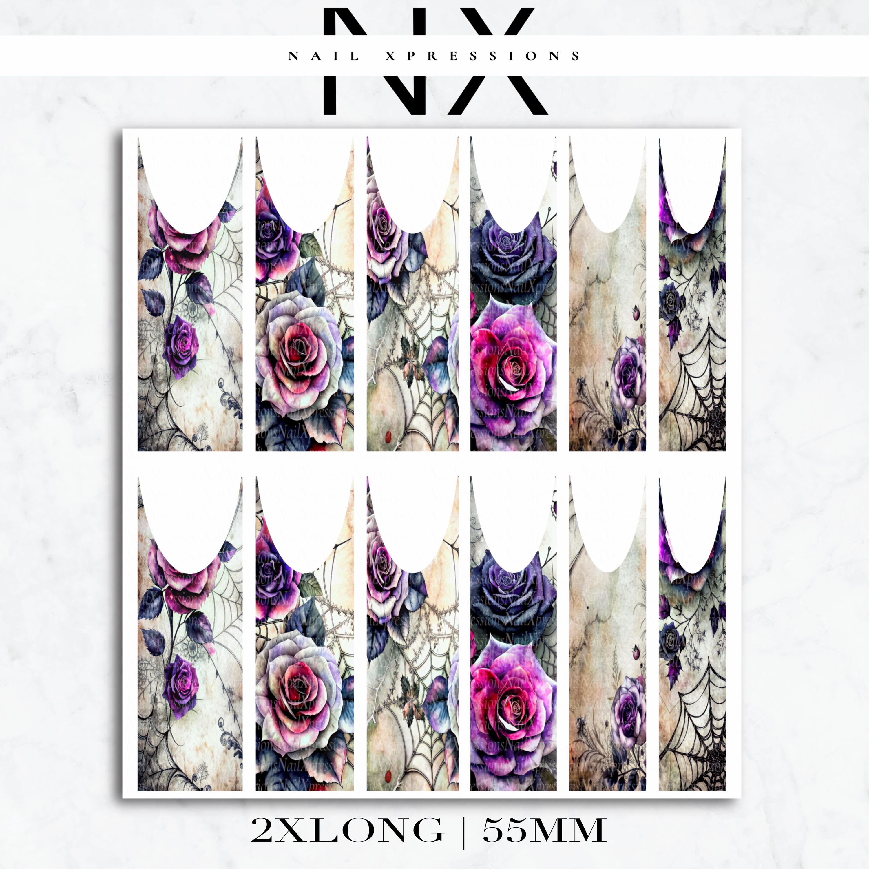 Web and Roses French Nail Decals | Nail Art Water Transfer | Nail Wraps