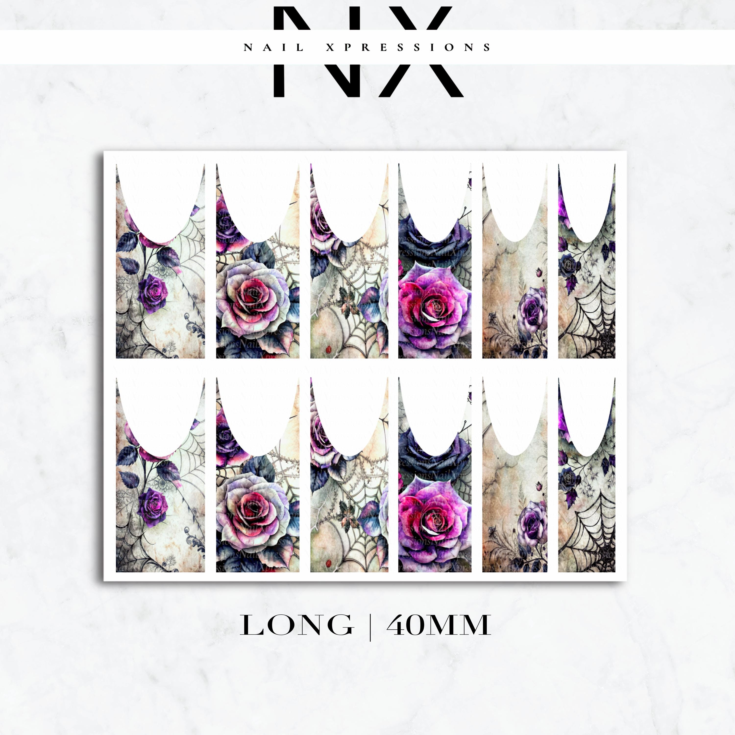 Web and Roses French Nail Decals | Nail Art Water Transfer | Nail Wraps