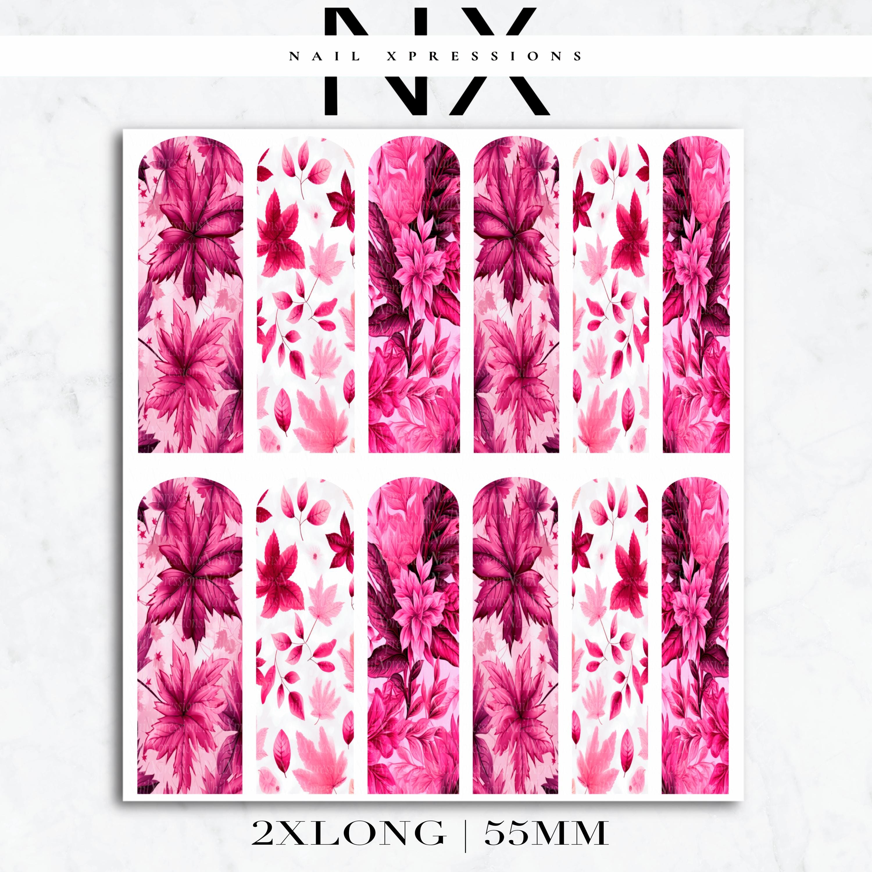 Pink Fall, Poinsettias & Autumn Leave Nail Decals | Nail Art Water Transfer | Nail Wraps