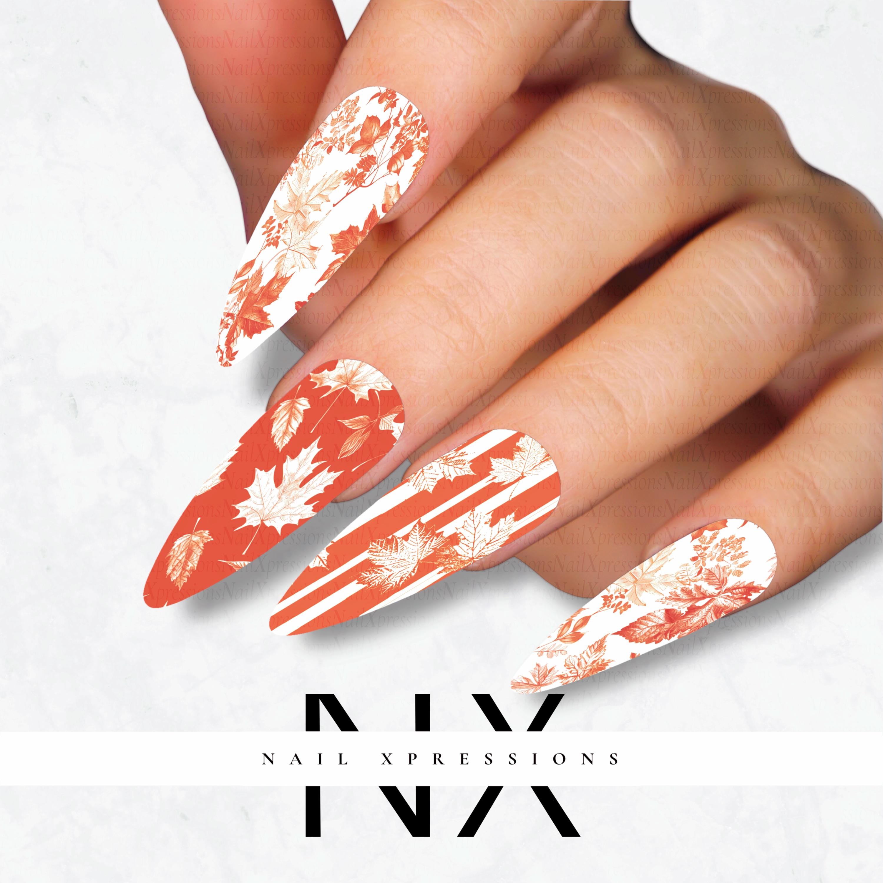Golden Maple Fall Nail Decals | Nail Art Water Transfer | Nail Wraps