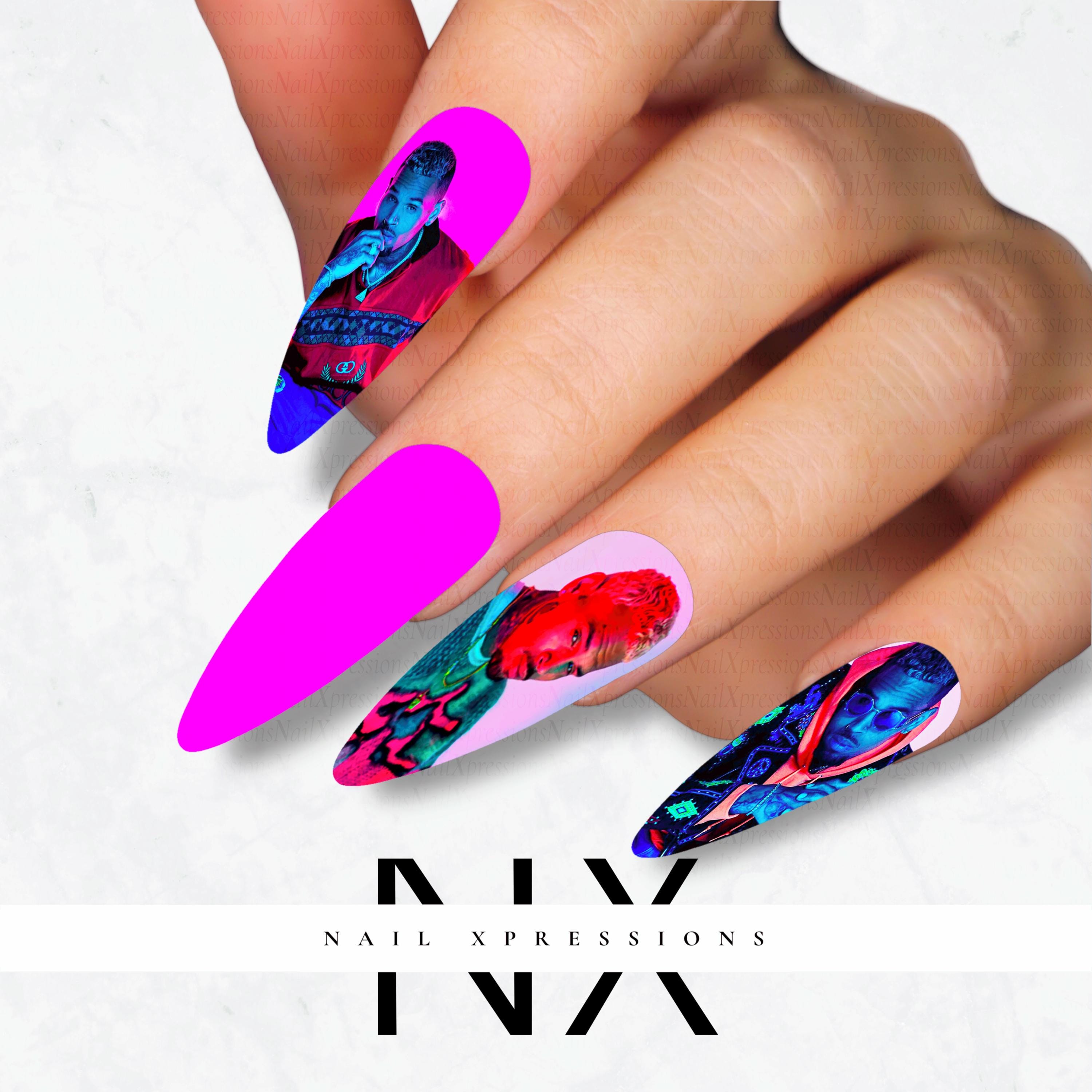 Pink Chris Breezy Brown Nail Decals | Nail Art Water Transfer | Nail Wraps