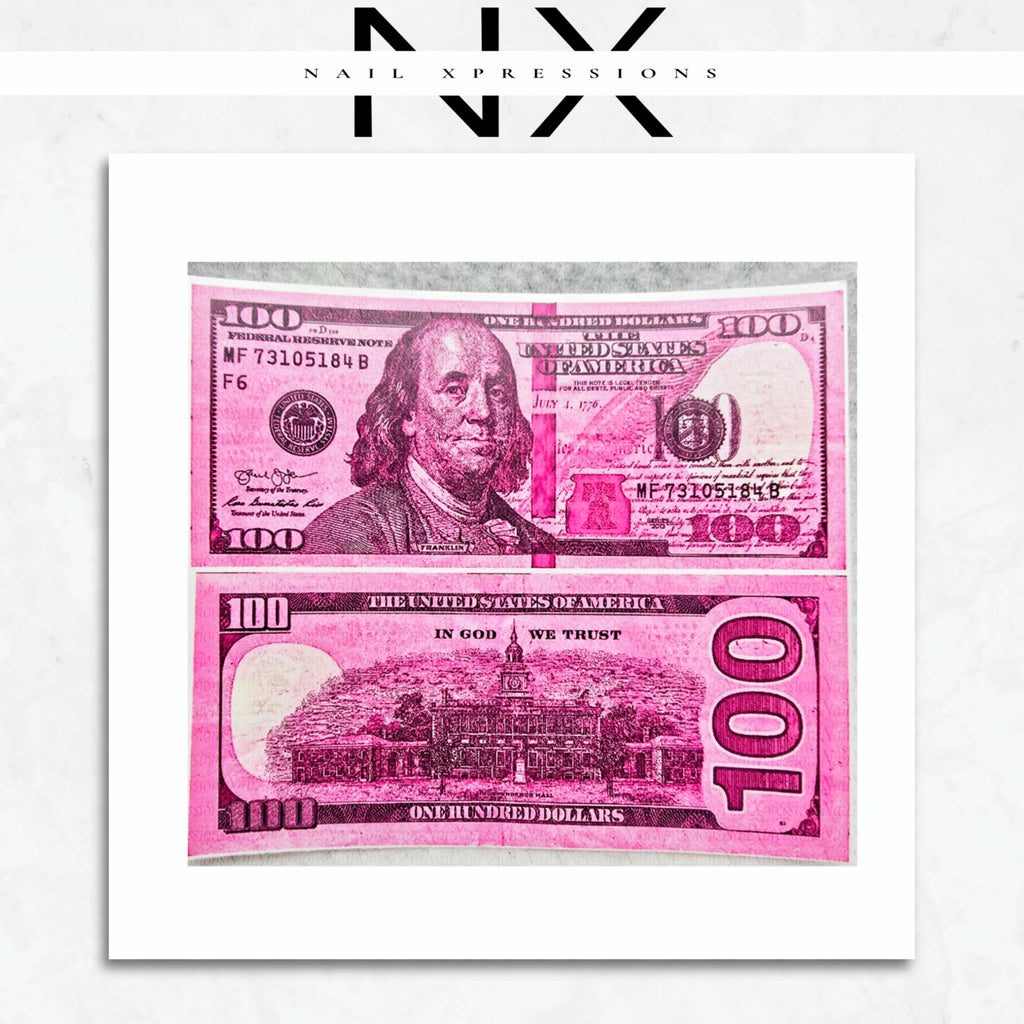 Pink Full Benjamin Bill Water Nail Decals | Nail Art Water Transfer | Nail Wraps