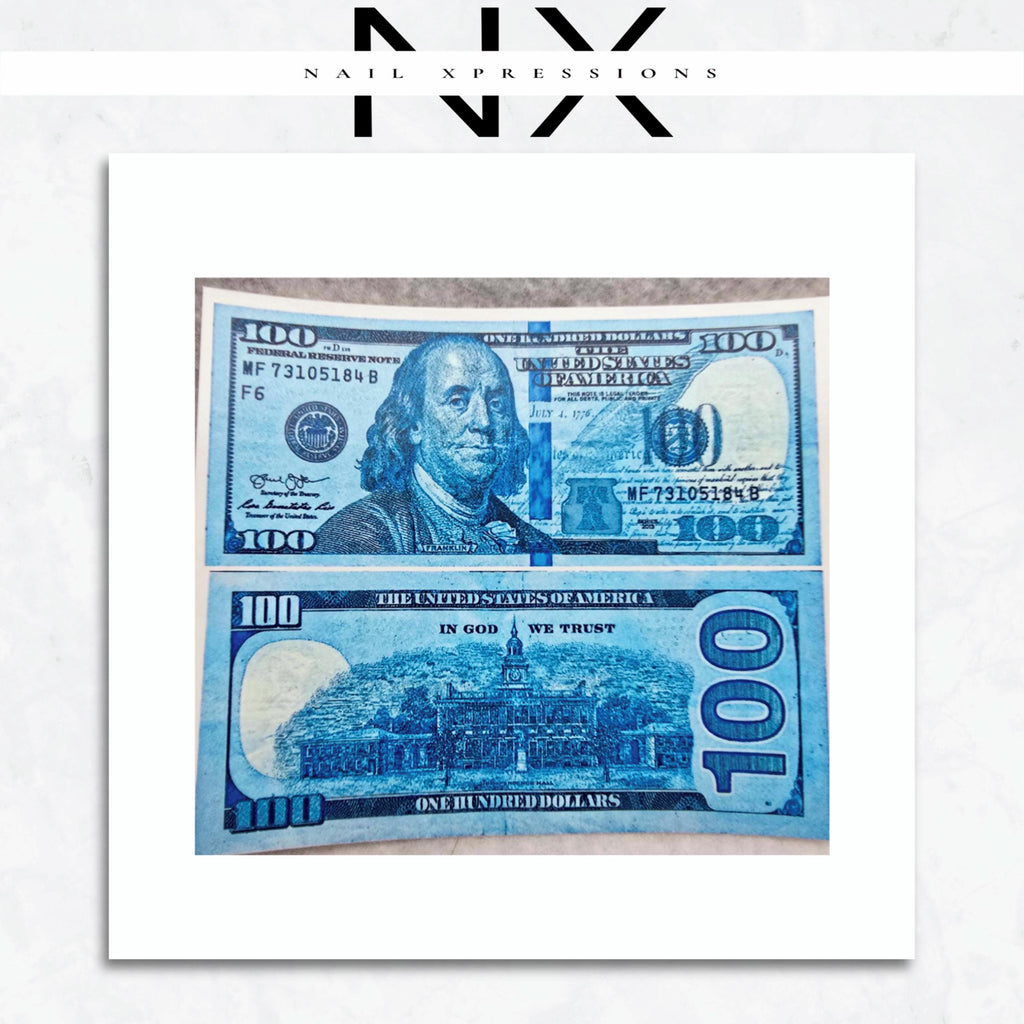 Blue Full Benjamin Bill Water Nail Decals | Nail Art Water Transfer | Nail Wraps