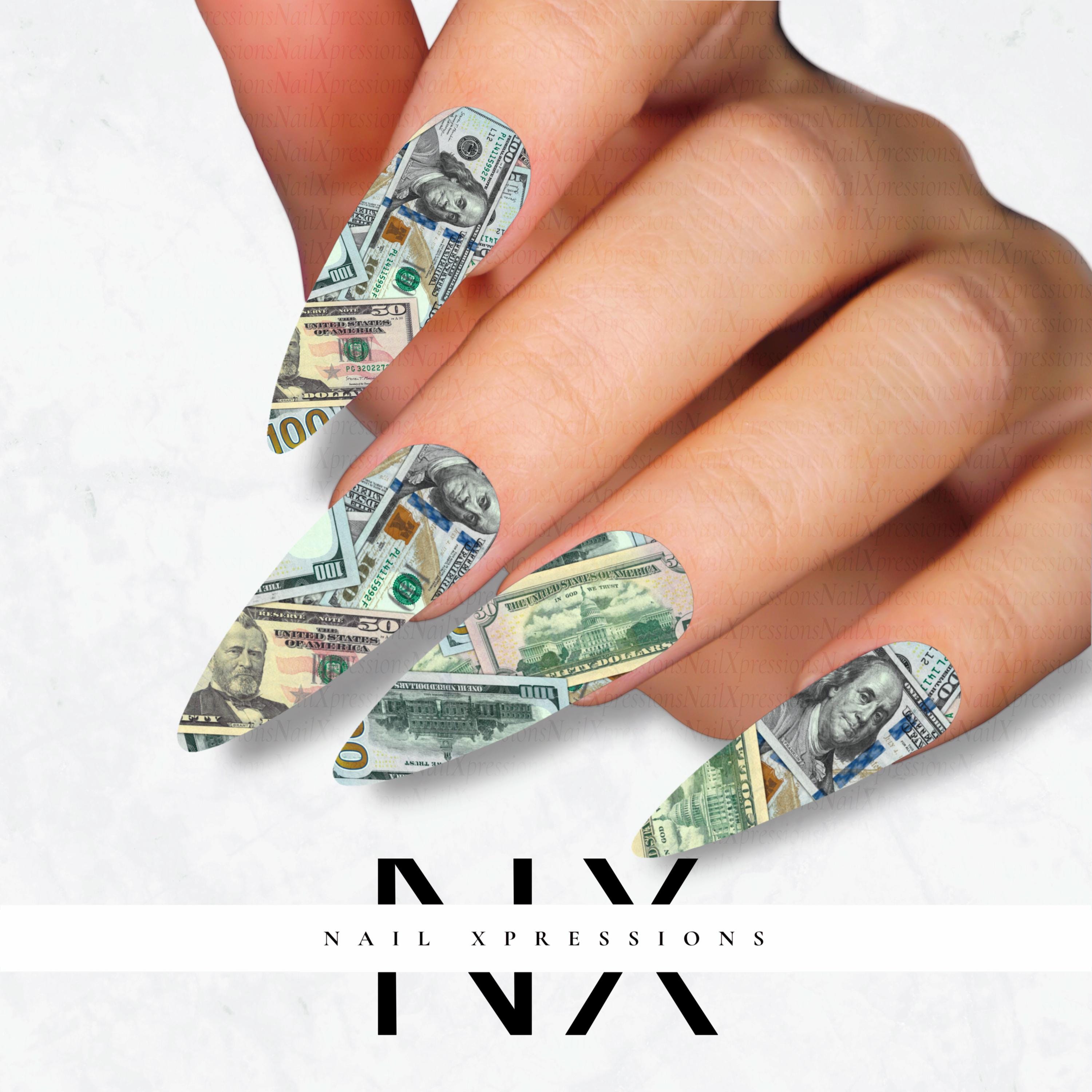Scattered Bills Money Nail Decals | Nail Art Water Transfer | Nail Wraps