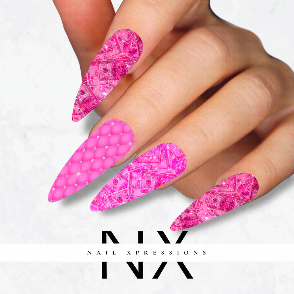 Pink Money Nail Decals | Nail Art Water Transfer | Nail Wraps