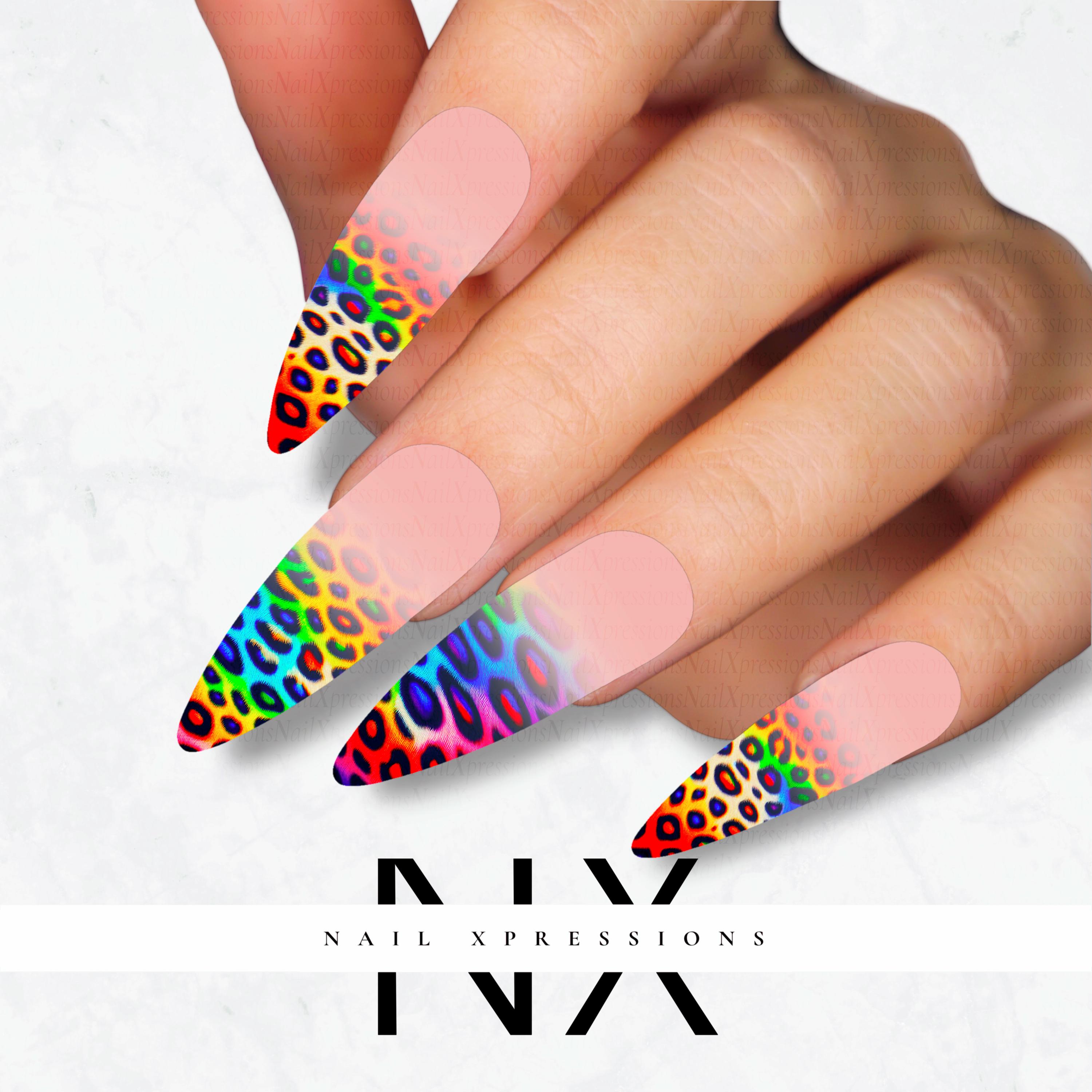 Ombré Leopard Rainbow Nail Decals | Nail Art Water Transfer | Nail Wraps