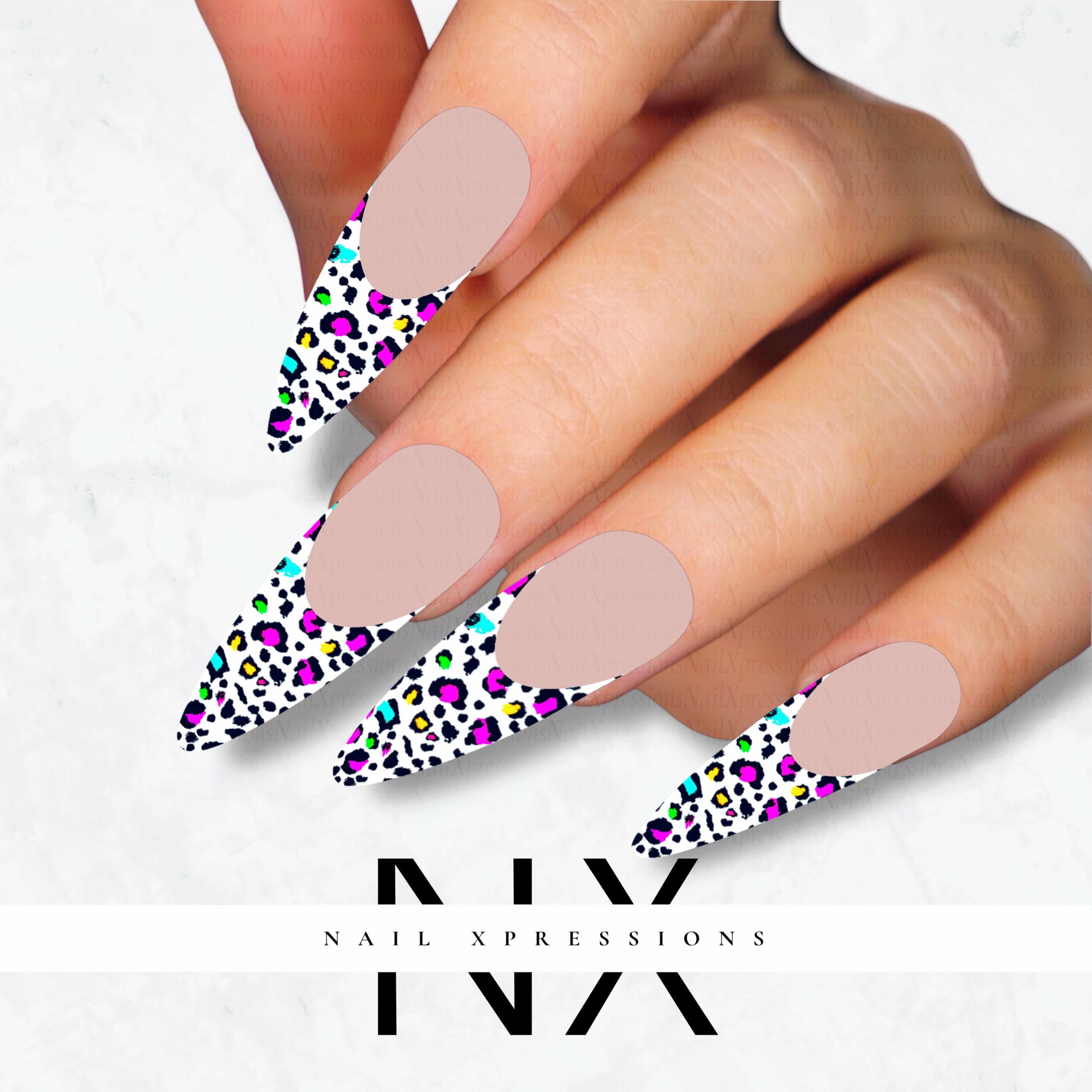 Colorful Leopard French Nail Decals | Nail Art Water Transfer | Nail Wraps
