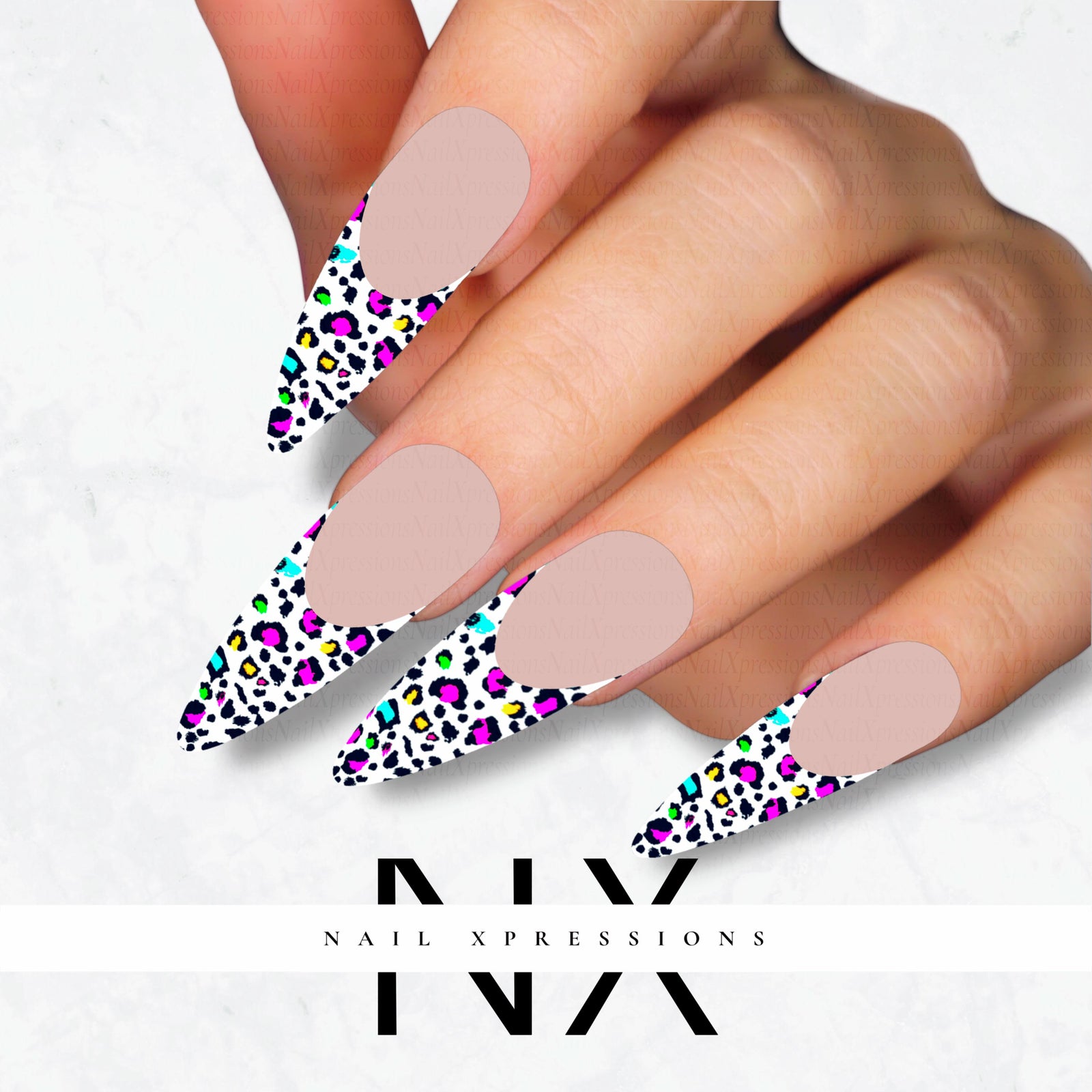 Colorful Leopard French Nail Decals | Nail Art Water Transfer | Nail Wraps