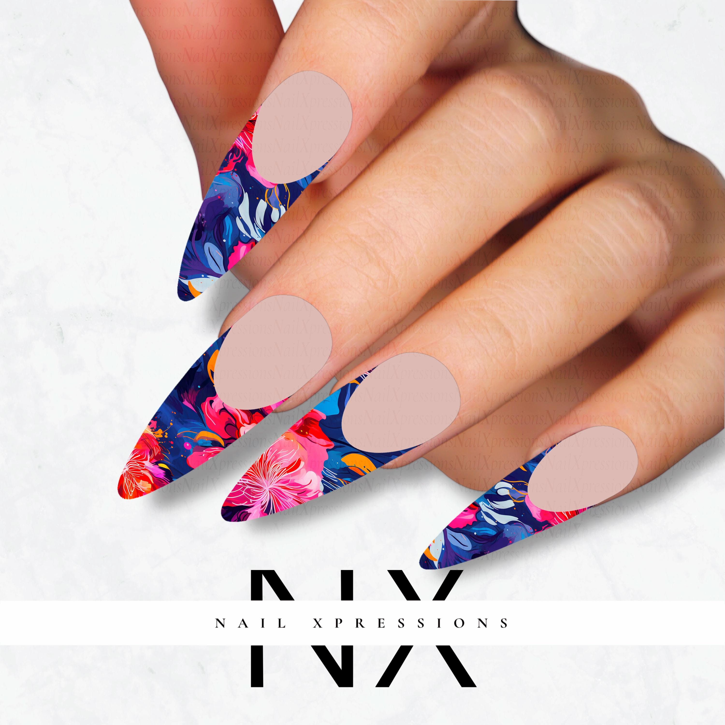Abstract Flowers French Nail Decals | Nail Art Water Transfer | Nail Wraps
