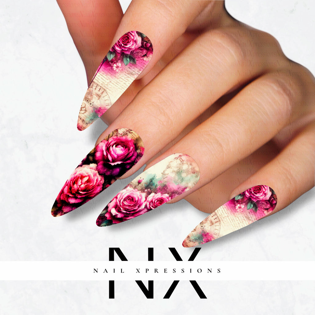 Vintage Roses Nail Decals | Nail Art Water Transfer | Nail Wraps