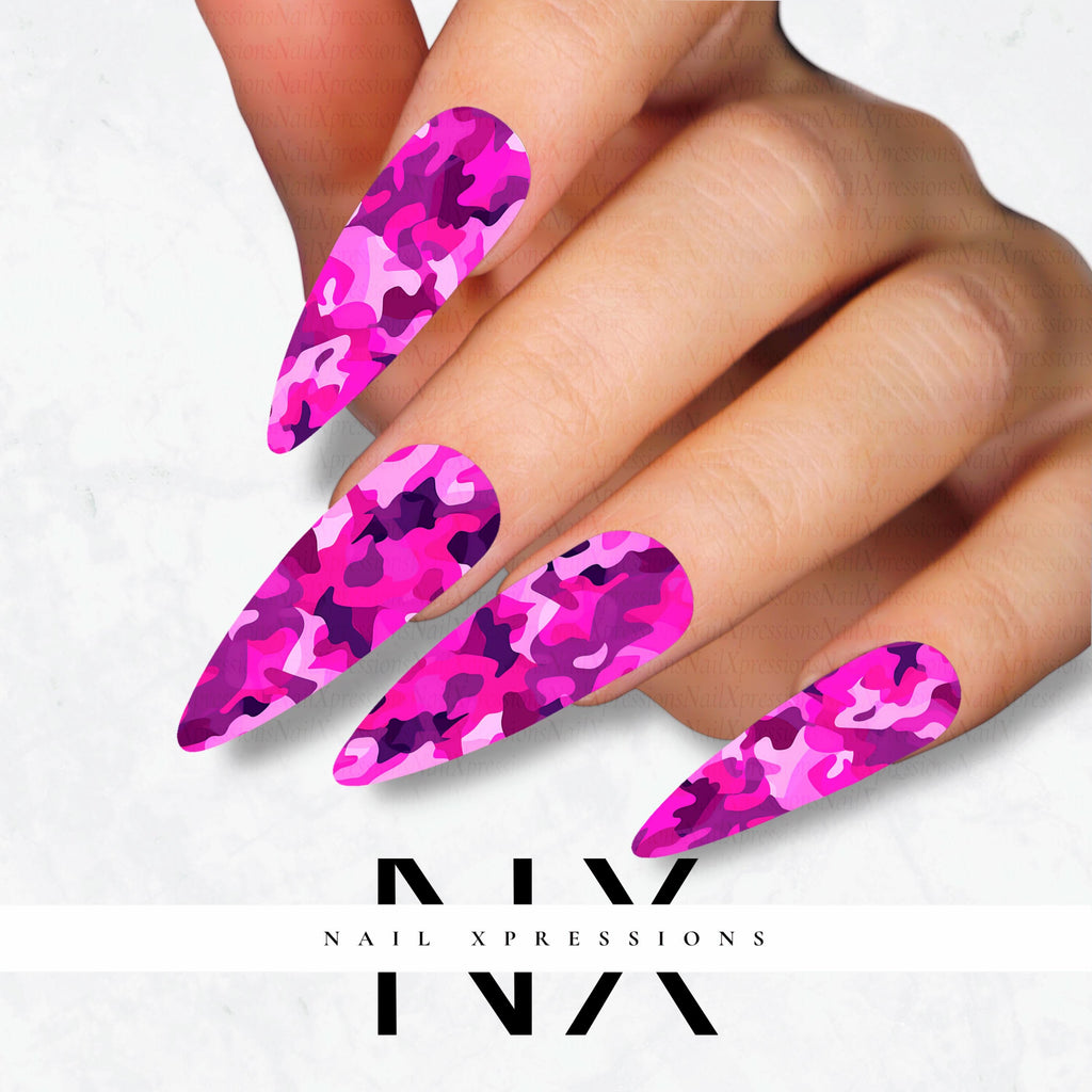 Pink Camoflauge Nail Decals | Nail Art Water Transfer | Nail Wraps p