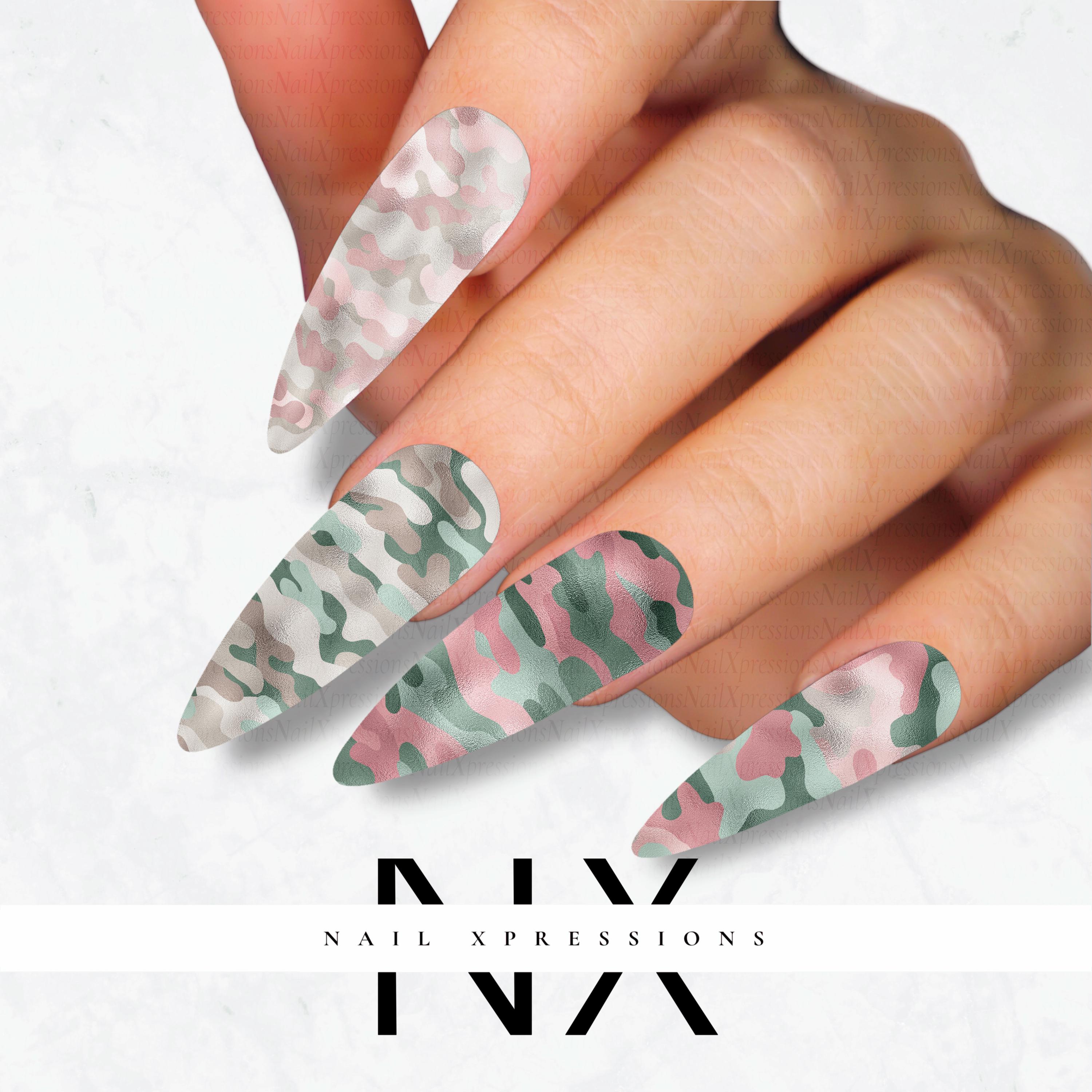 Camoflauge Pink Nail Decals | Nail Art Water Transfer | Nail Wraps