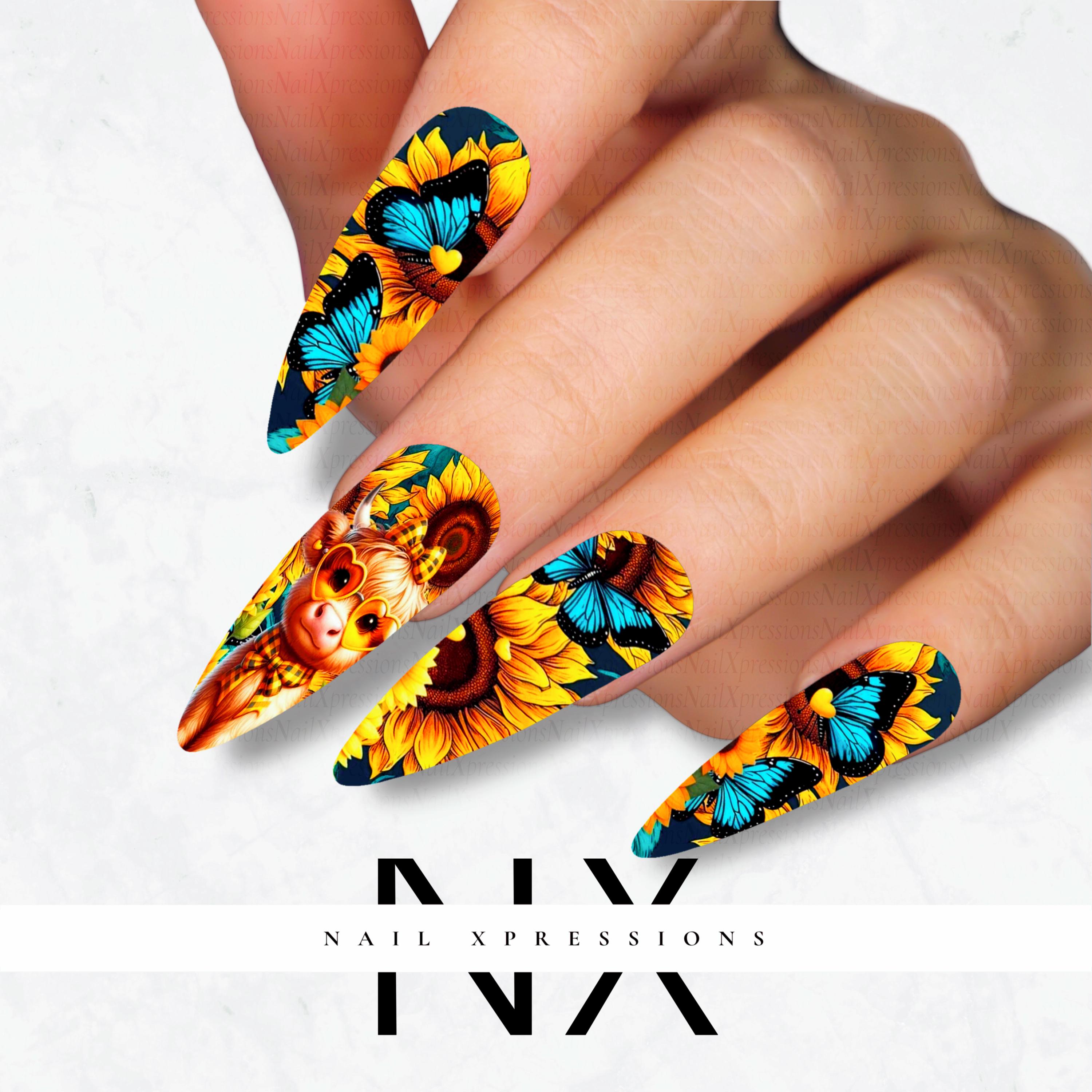 Cute Cow & Sunflower Nail Decals | Nail Art Water Transfer | Nail Wraps