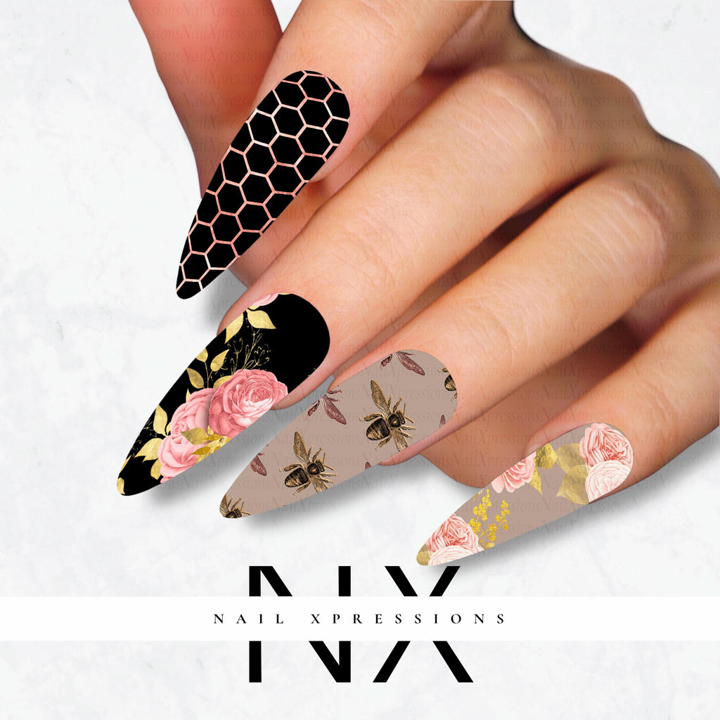 Pink Honeycomb Nail Decals | Nail Art Water Transfer | Nail Wraps