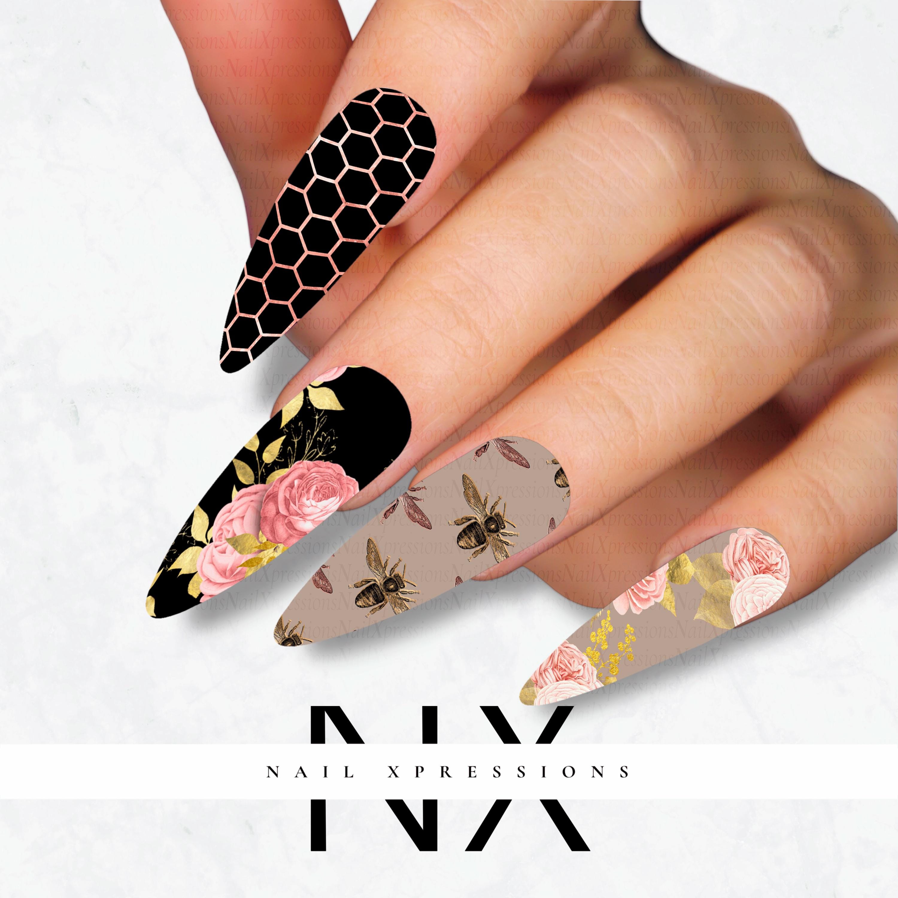 Pink Honeycomb Nail Decals | Nail Art Water Transfer | Nail Wraps
