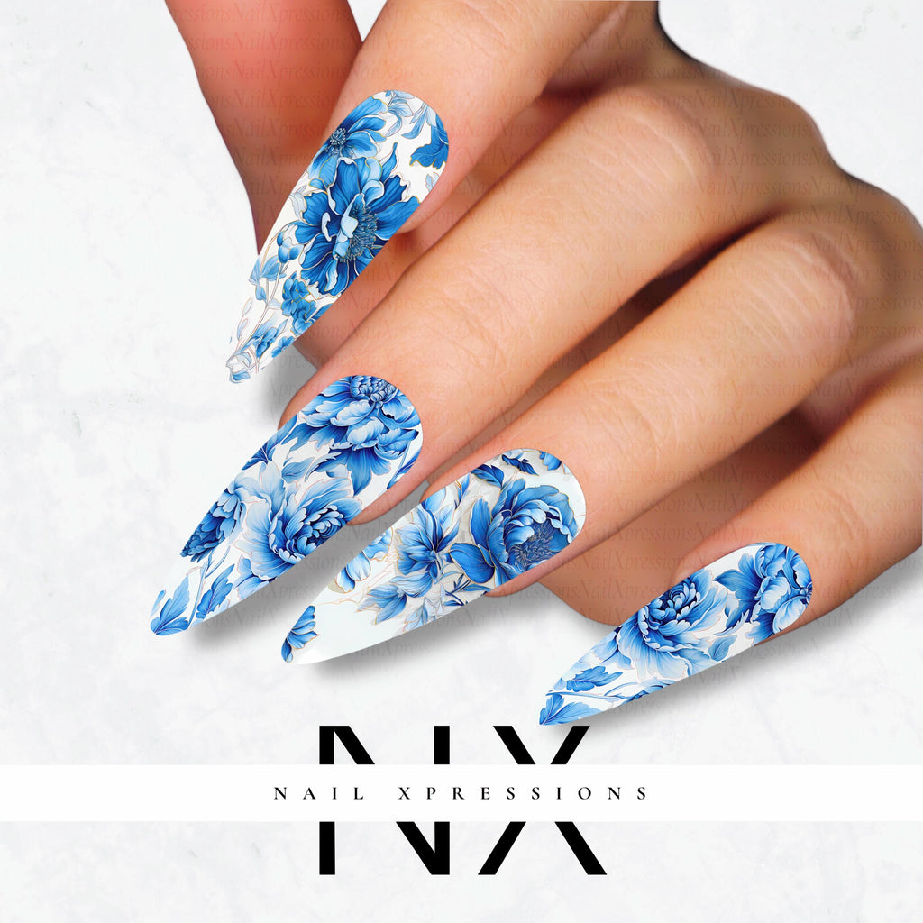 Floral Toile De Jouy Nail Decals | Nail Art Water Transfer | Nail Wraps