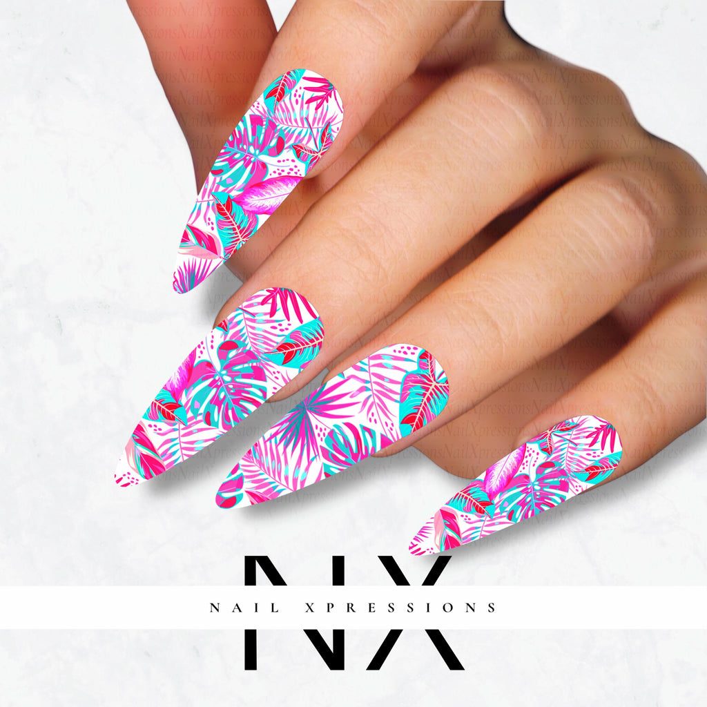 Pink Tropical Paradise Nail Decals | Nail Art Water Transfer | Nail Wraps
