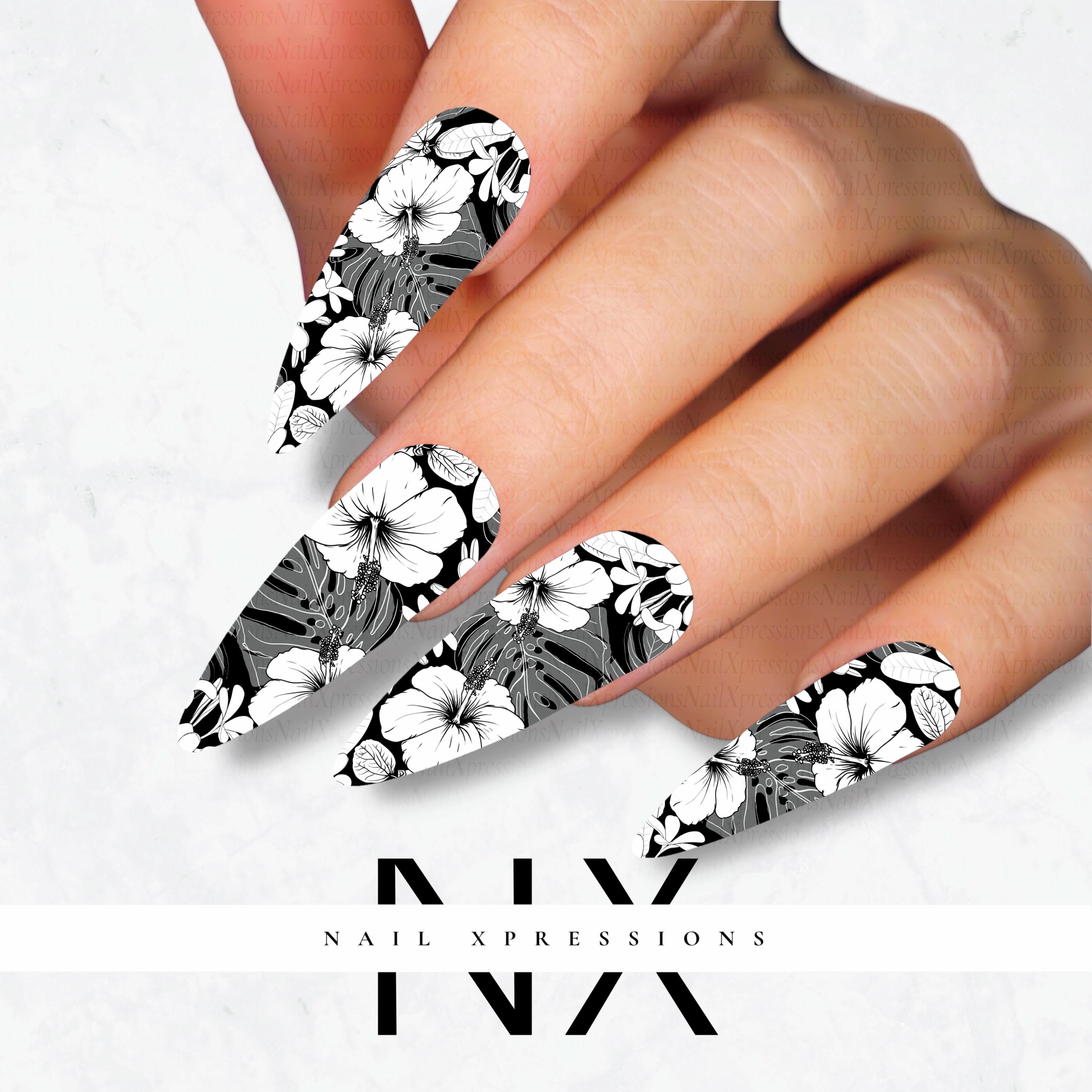 Monochrome Tropical Paradise Nail Decals | Nail Art Water Transfer | Nail Wraps