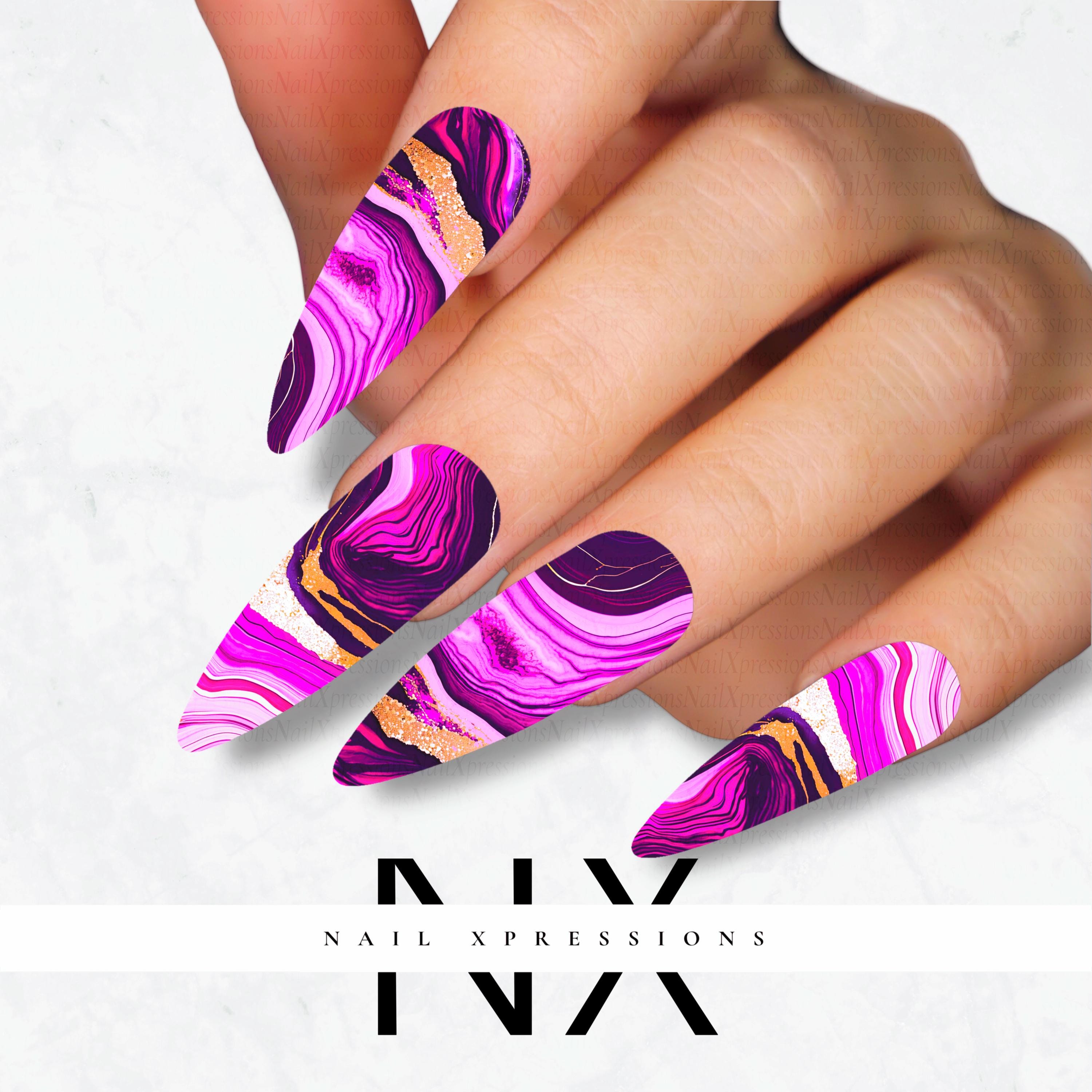Pink Geode Crystals Nail Decals | Nail Art Water Transfer | Nail Wraps