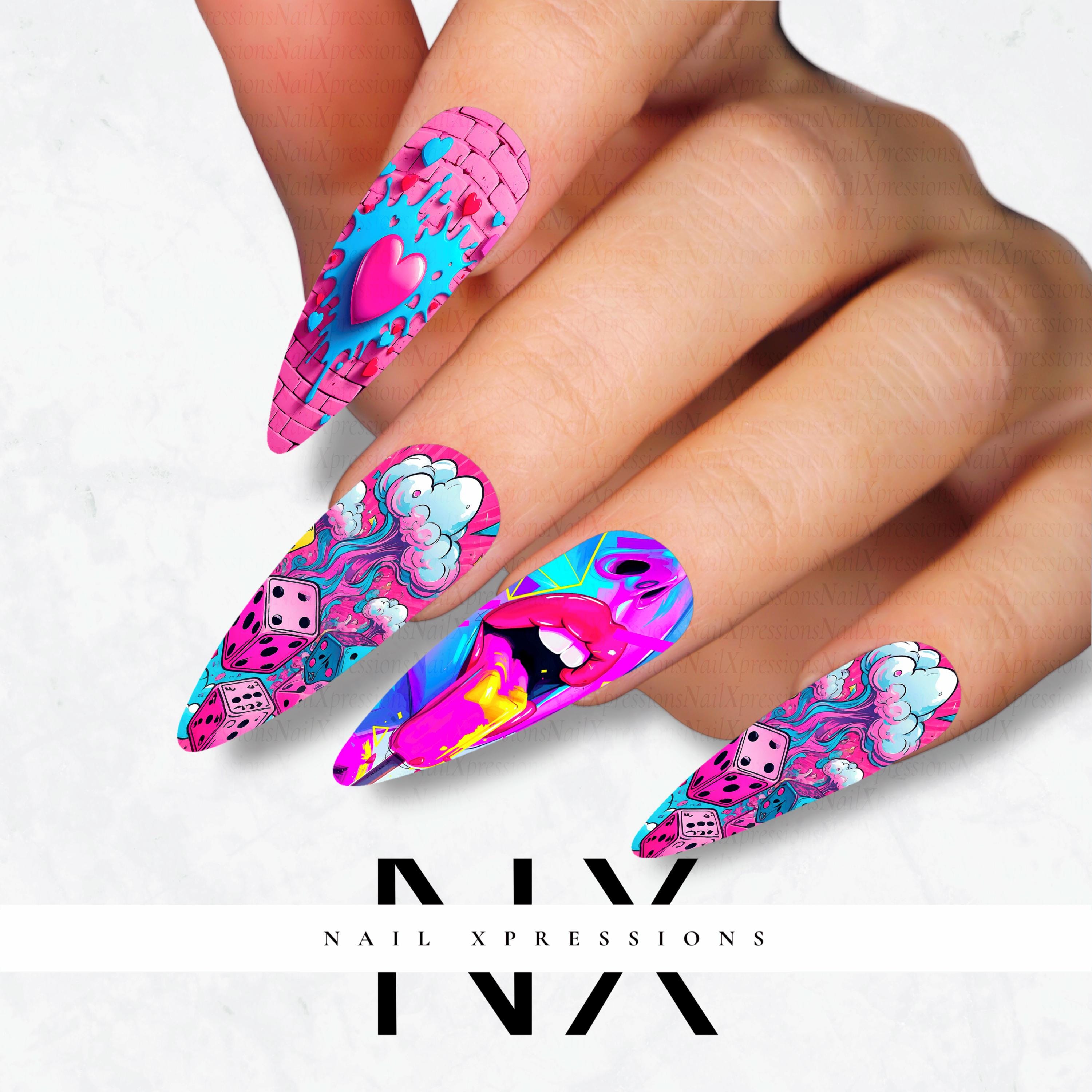 Pink Popart Pink Nail Decals | Nail Art Water Transfer | Nail Wraps