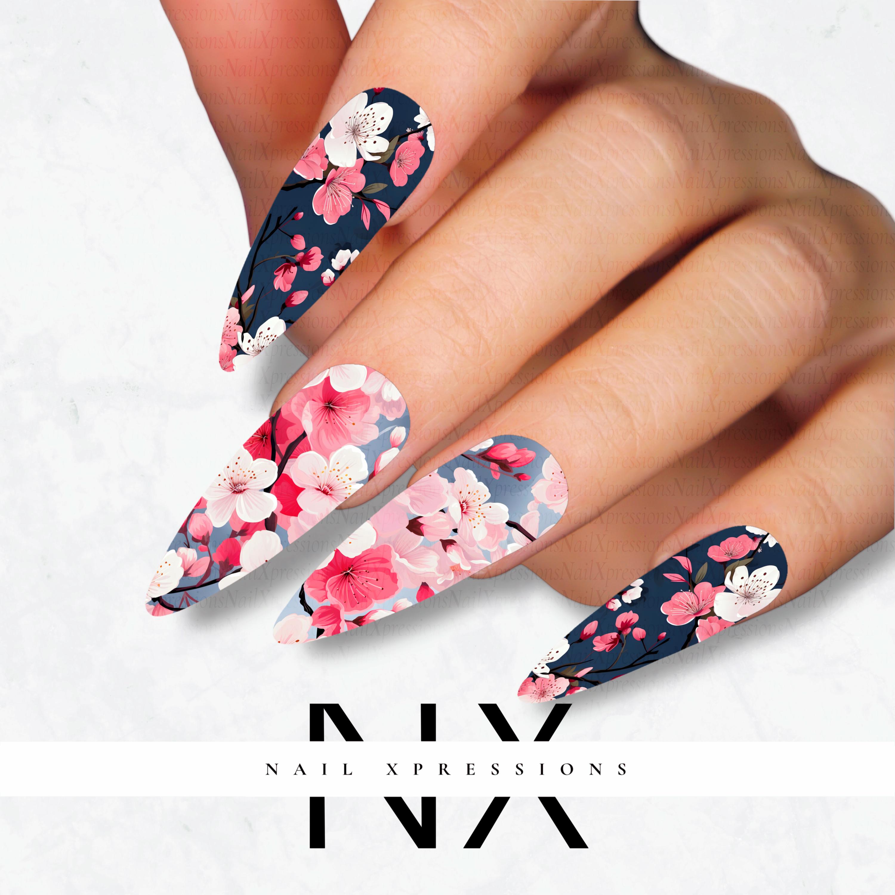 Cherry blossom Flowers Nail Decals | Nail Art Water Transfer | Nail Wraps
