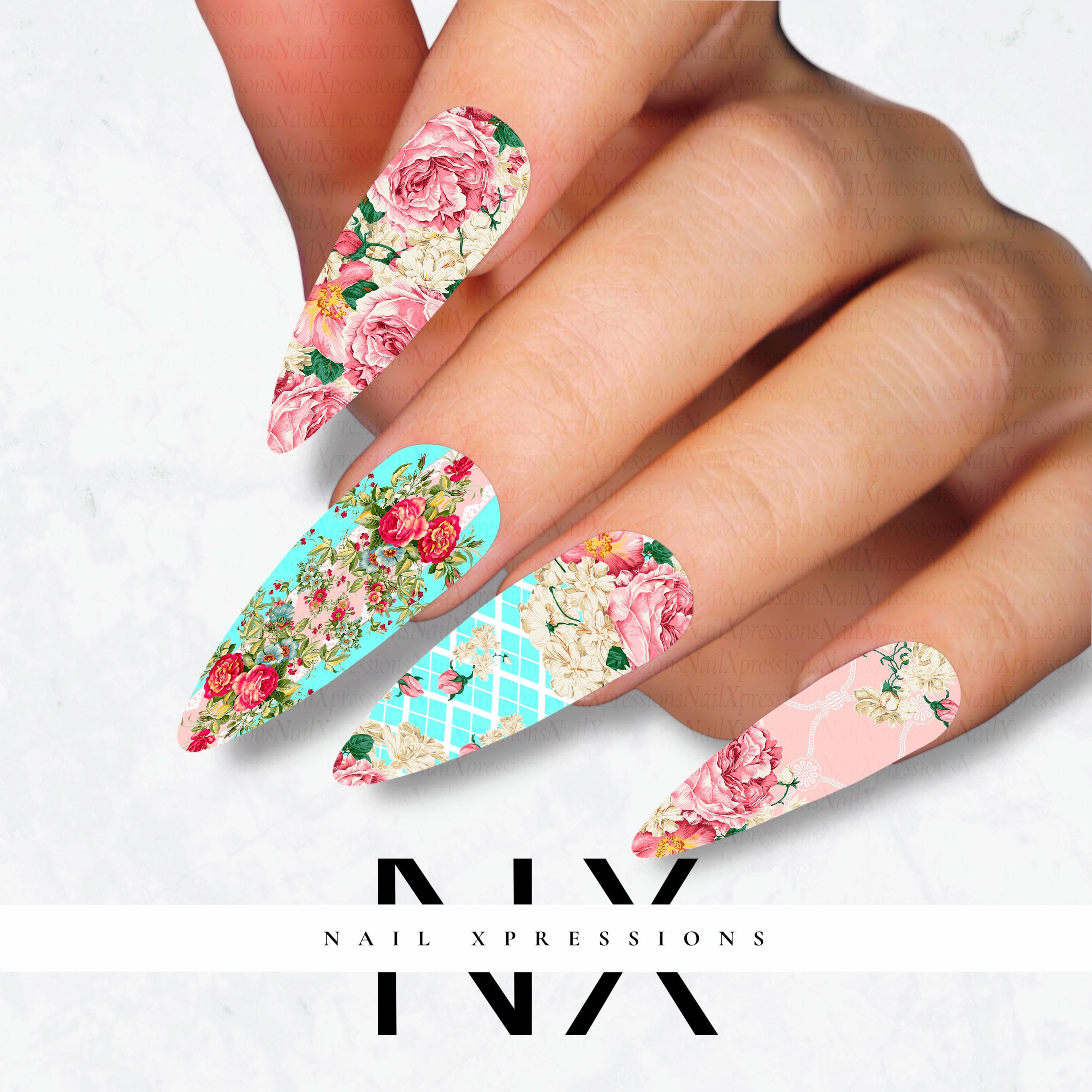 Floral Vintage Nail Decals | Nail Art Water Transfer | Nail Wraps