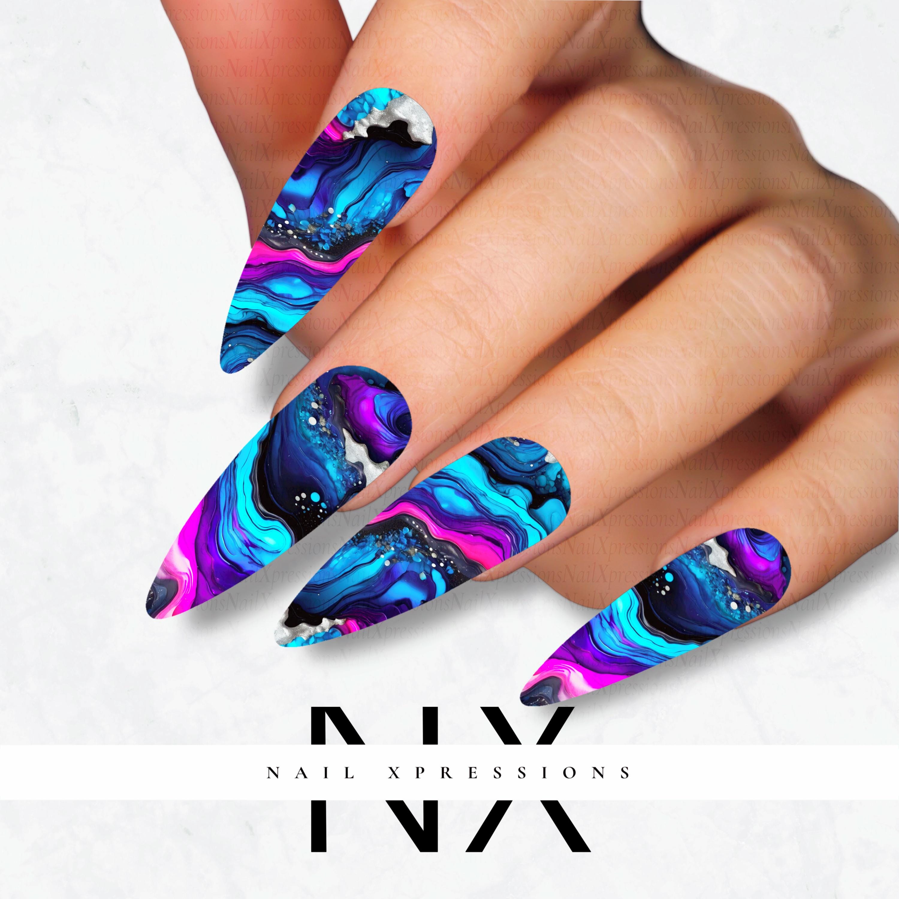 Pink and Blue Geode Crystal Nail Decals | Nail Art Water Transfer | Nail Wraps