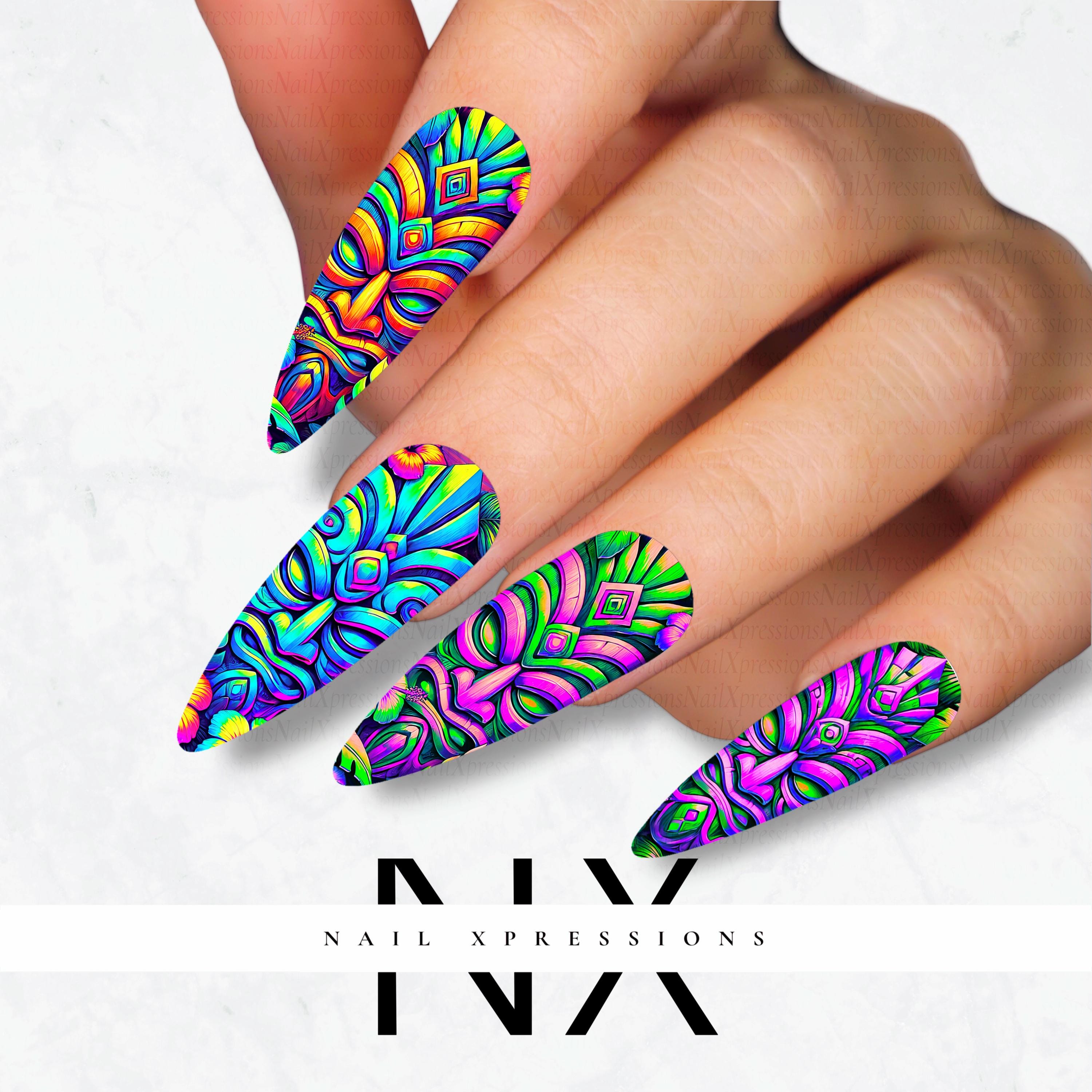 Vibrant Tiki Hut Mask Nail Decals | Nail Art Water Transfer | Nail Wraps