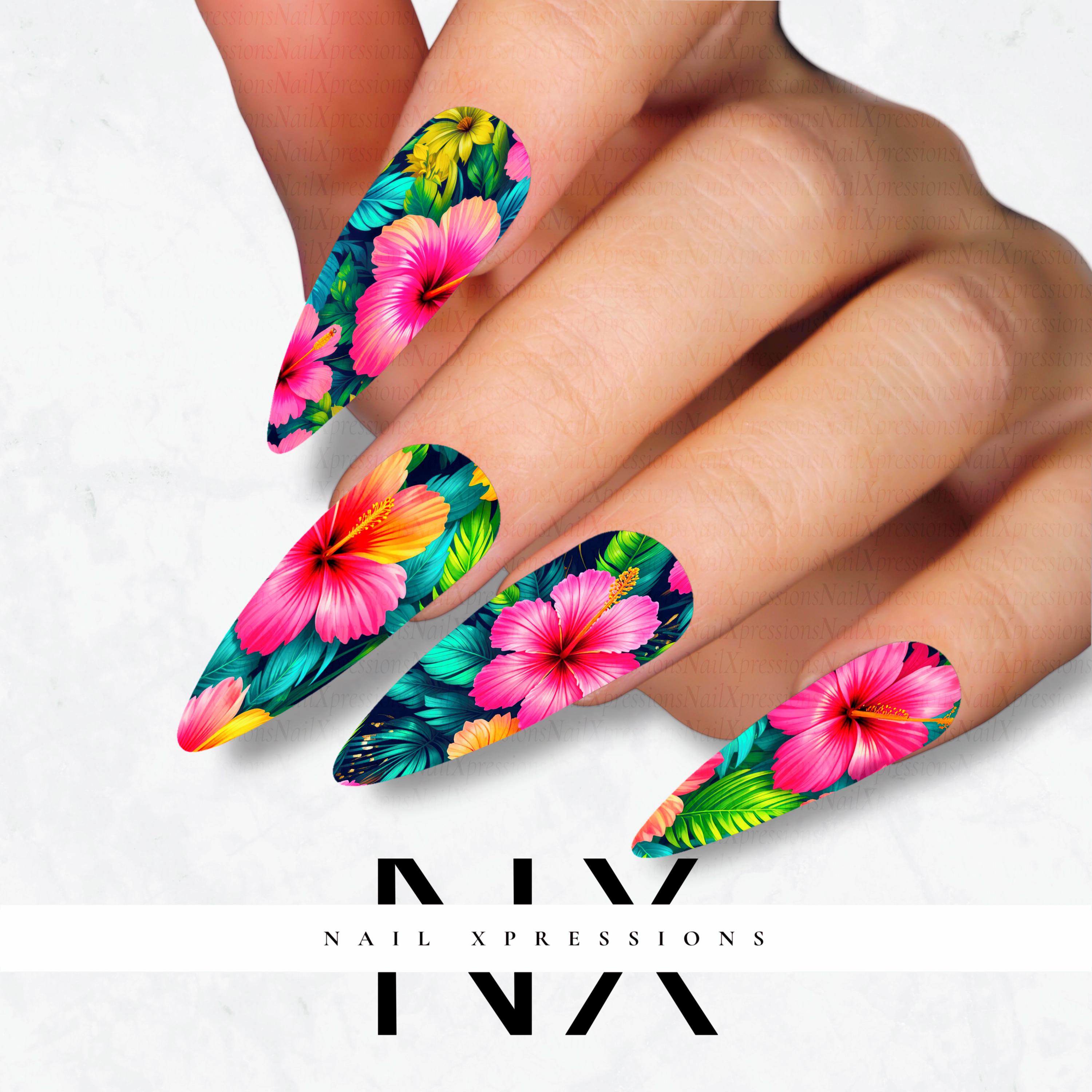 Tropical Flower Nail Decals | Nail Art Water Transfer | Nail Wraps