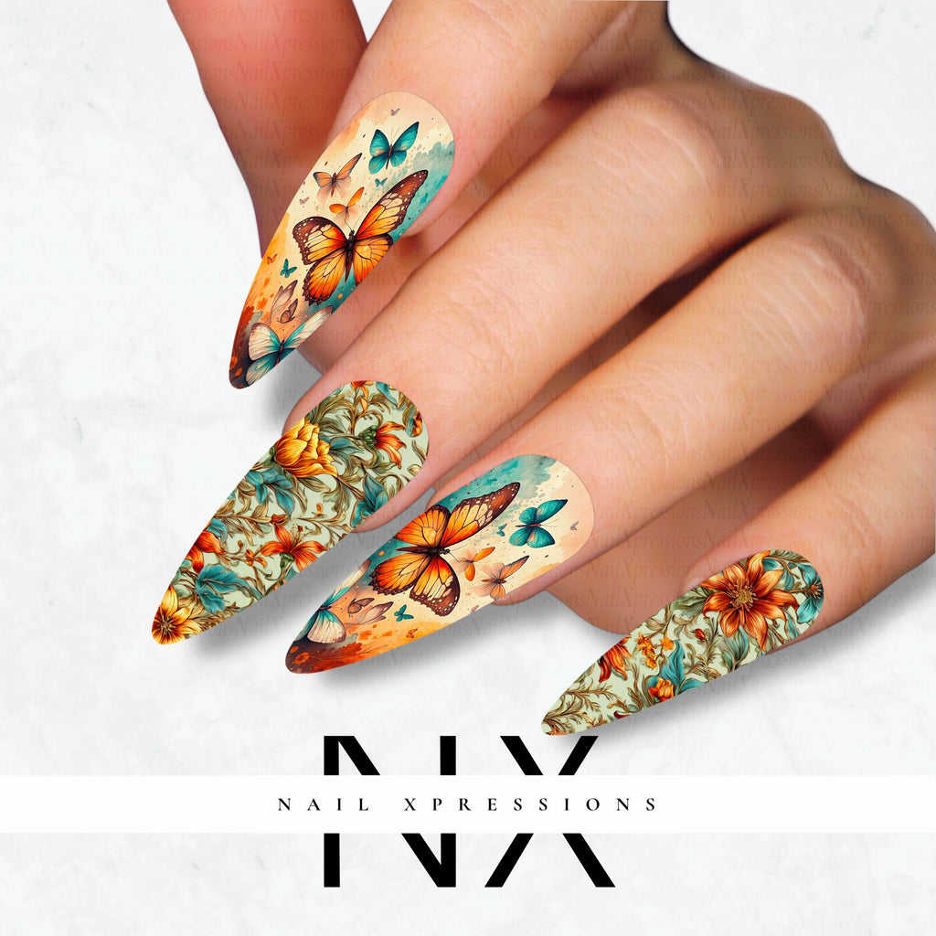 Floral Butterfly Nail Decals | Nail Art Water Transfer | Nail Wraps