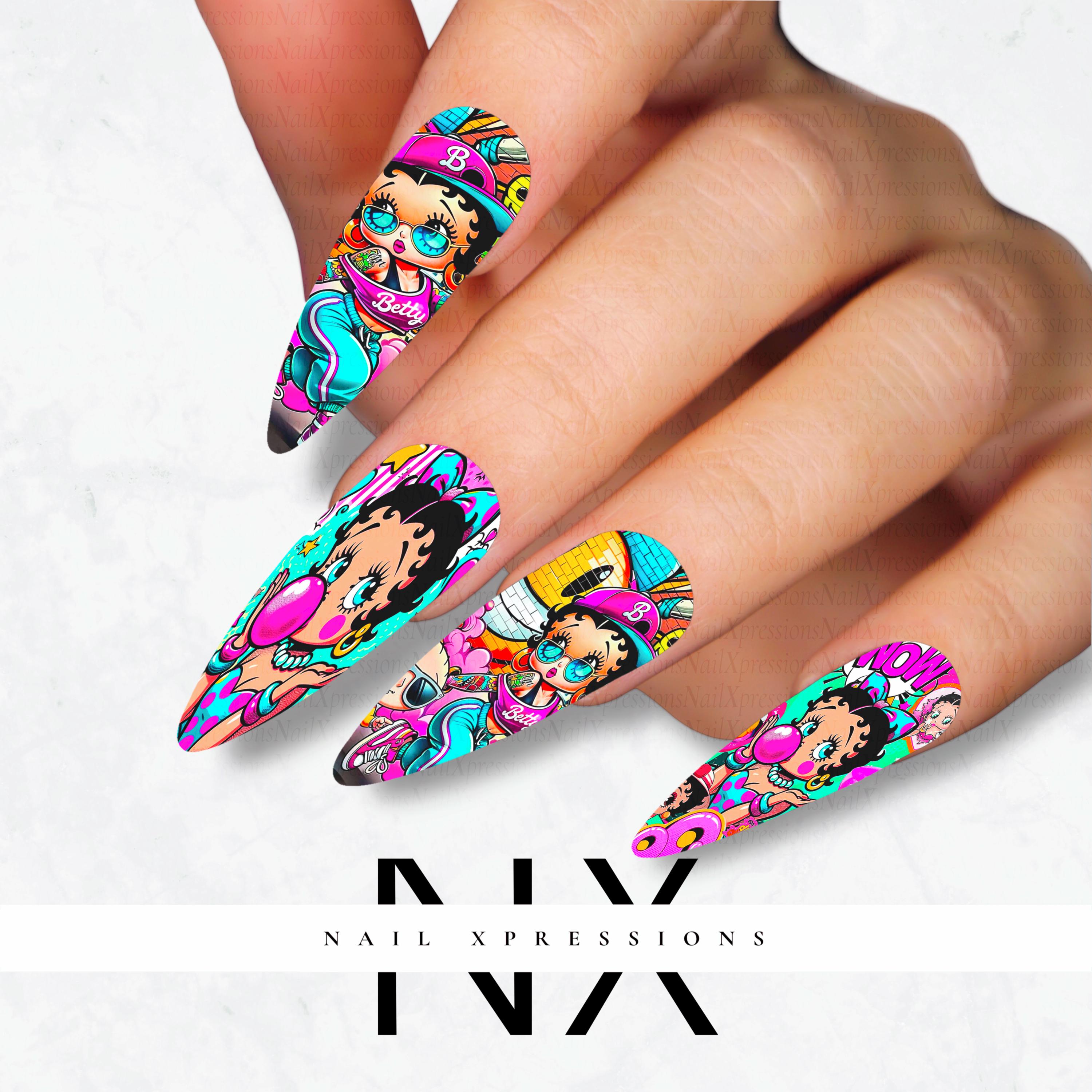 90’s Vibe Betty Nail Decals | Nail Art Water Transfer | Nail Wraps