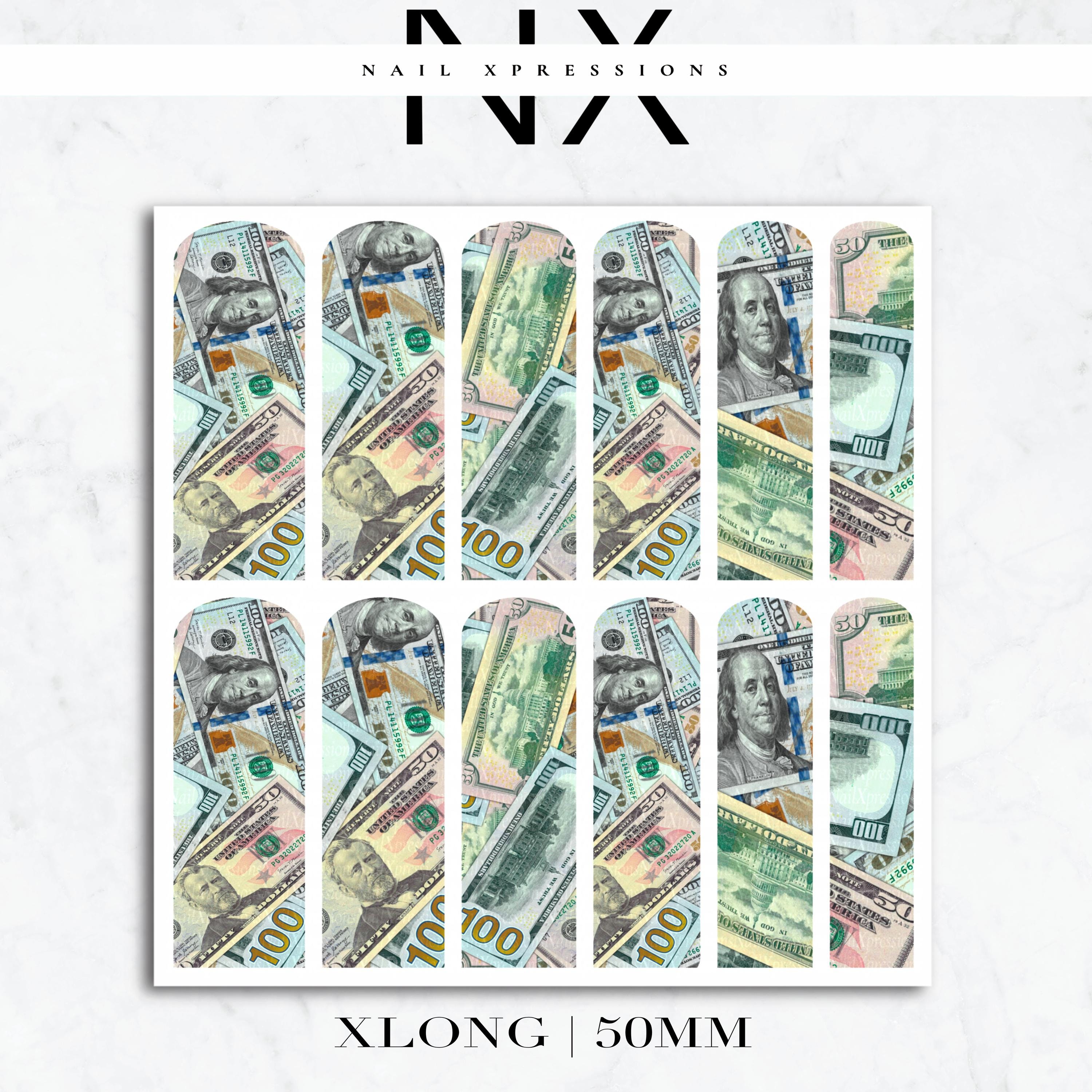 Scattered Bills Money Nail Decals | Nail Art Water Transfer | Nail Wraps