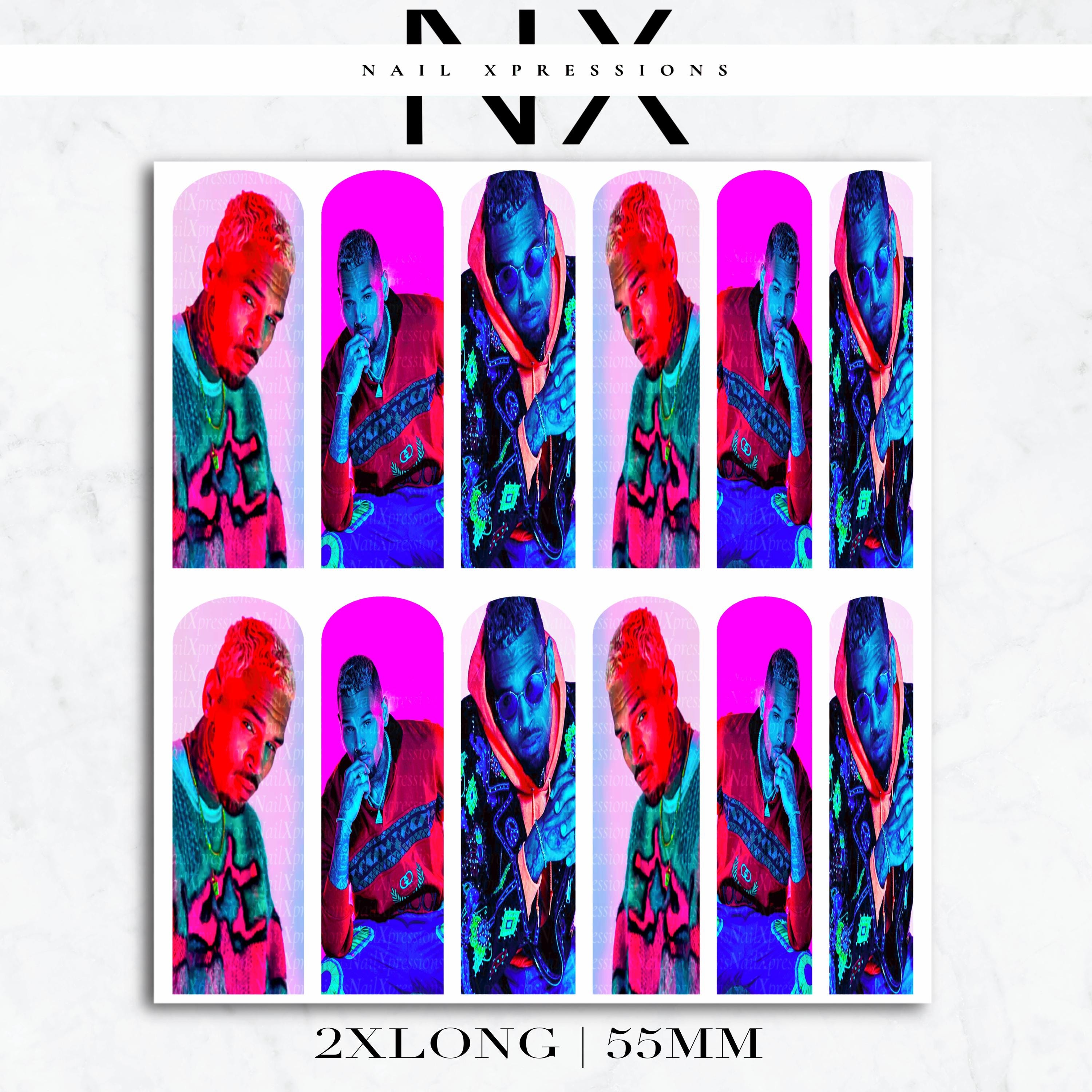 Pink Chris Breezy Brown Nail Decals | Nail Art Water Transfer | Nail Wraps