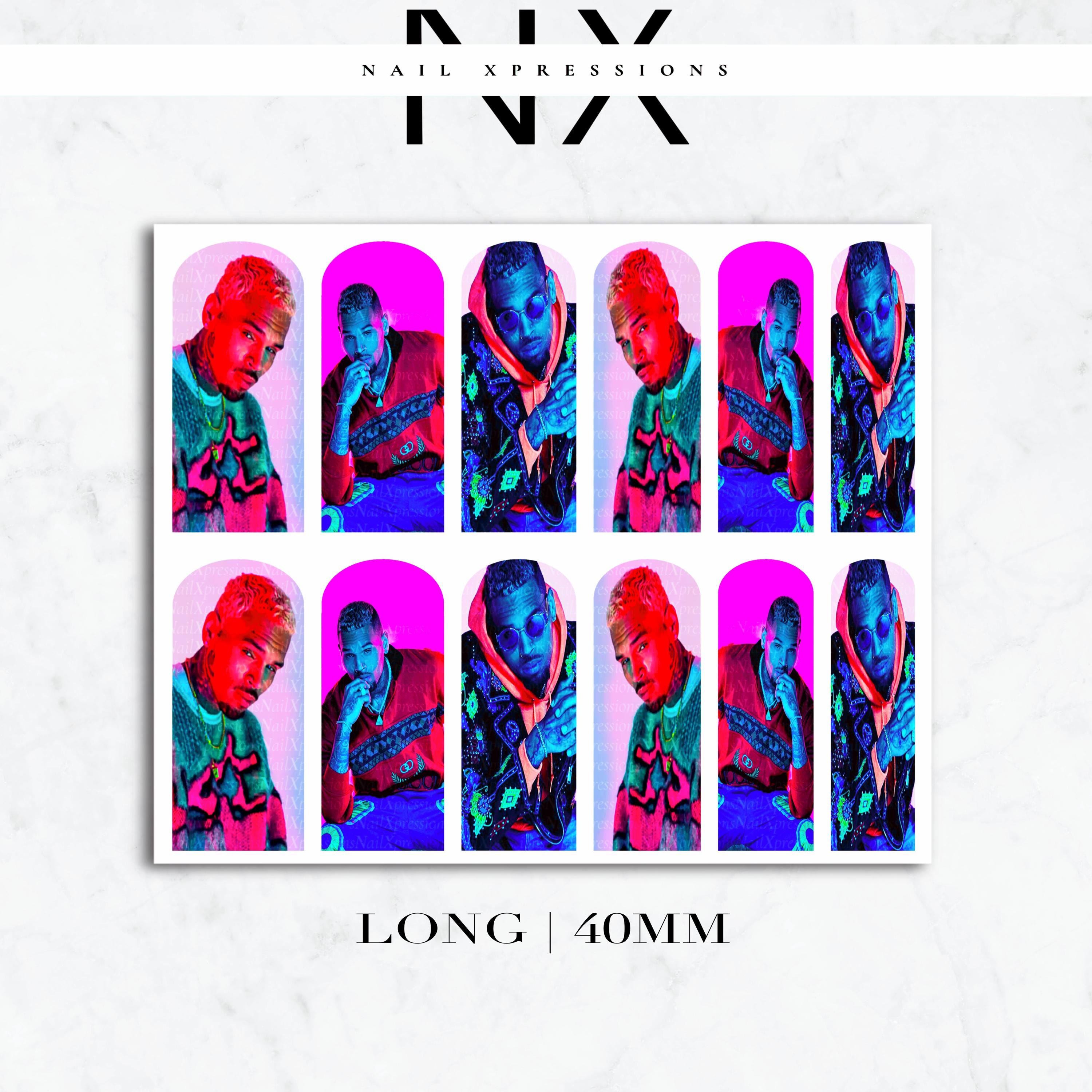 Pink Chris Breezy Brown Nail Decals | Nail Art Water Transfer | Nail Wraps