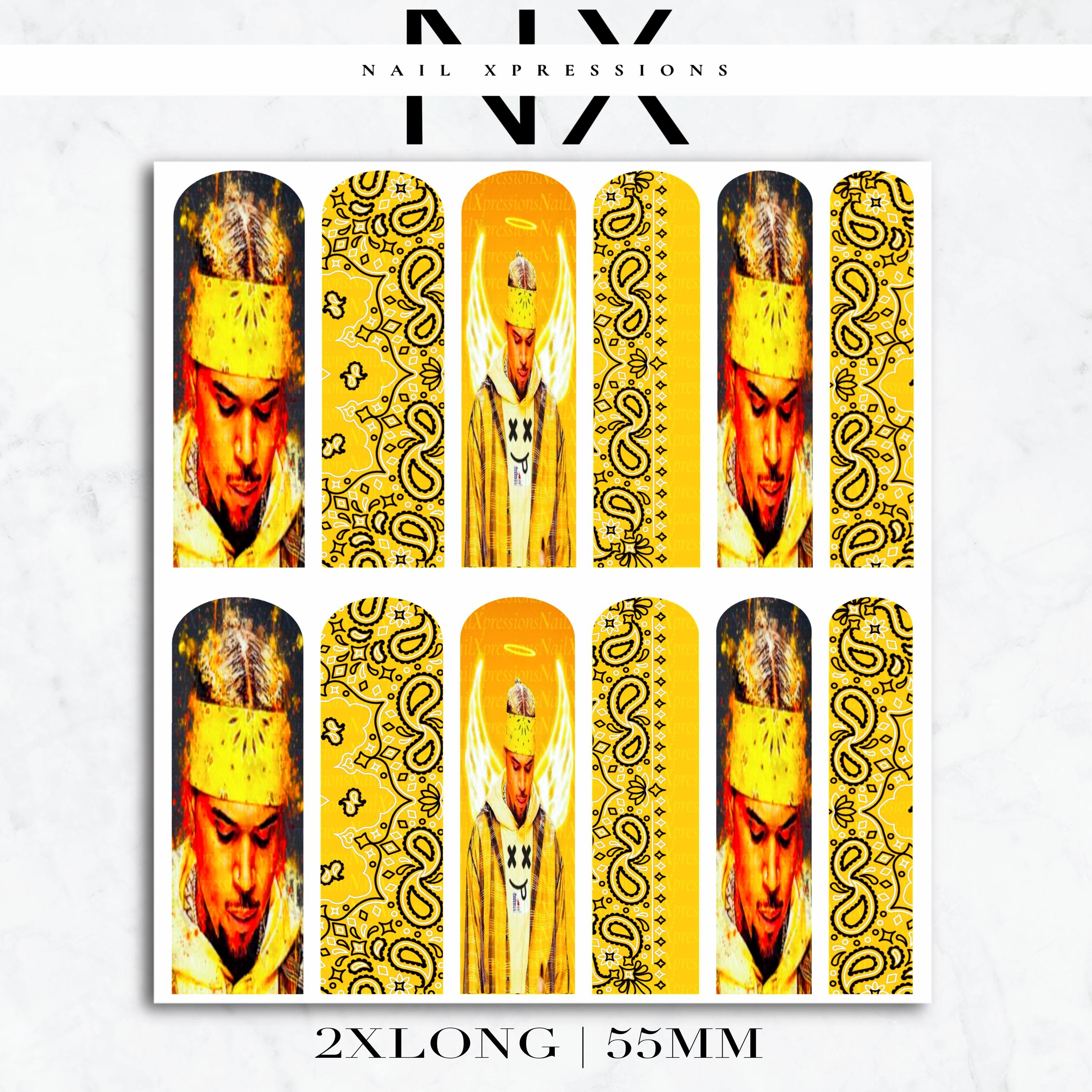 Yellow Chris B. Breezy Nail Decals | Nail Art Water Transfer | Nail Wraps