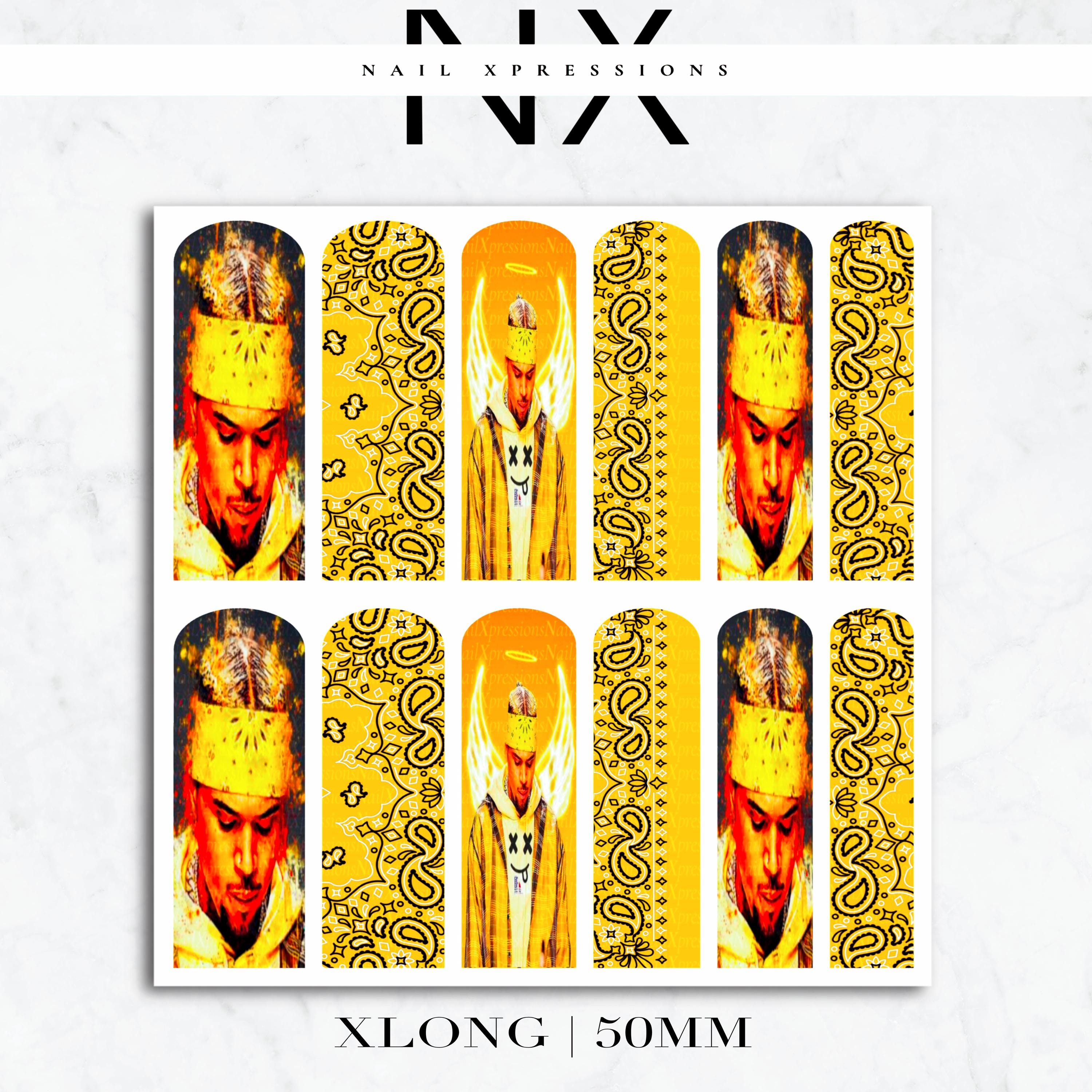 Yellow Chris B. Breezy Nail Decals | Nail Art Water Transfer | Nail Wraps