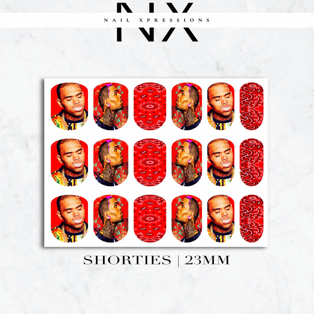 Red Chris B. Breezy Nail Decals | Nail Art Water Transfer | Nail Wraps