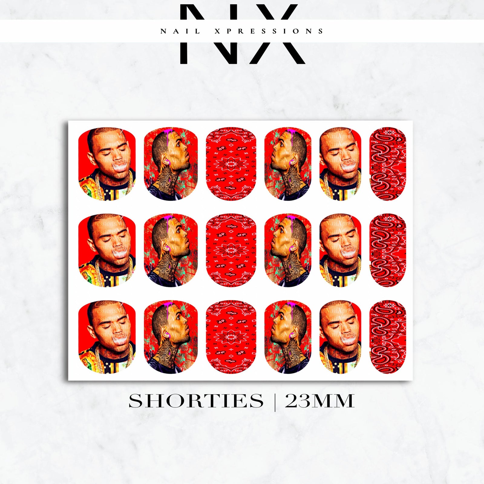 Red Chris B. Breezy Nail Decals | Nail Art Water Transfer | Nail Wraps