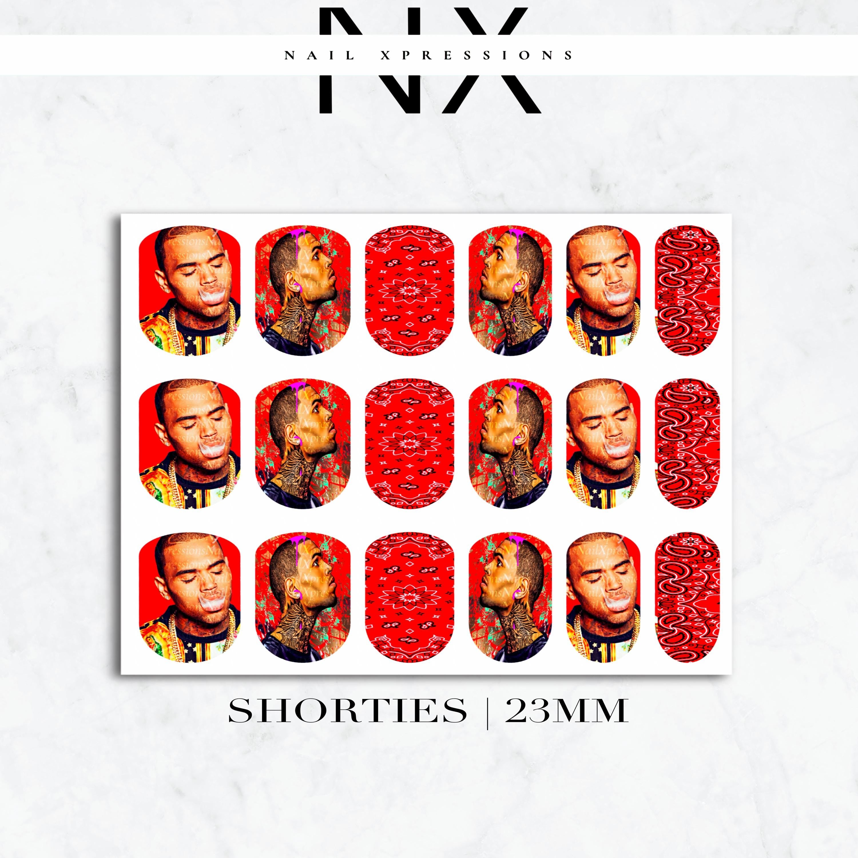 Red Chris B. Breezy Nail Decals | Nail Art Water Transfer | Nail Wraps