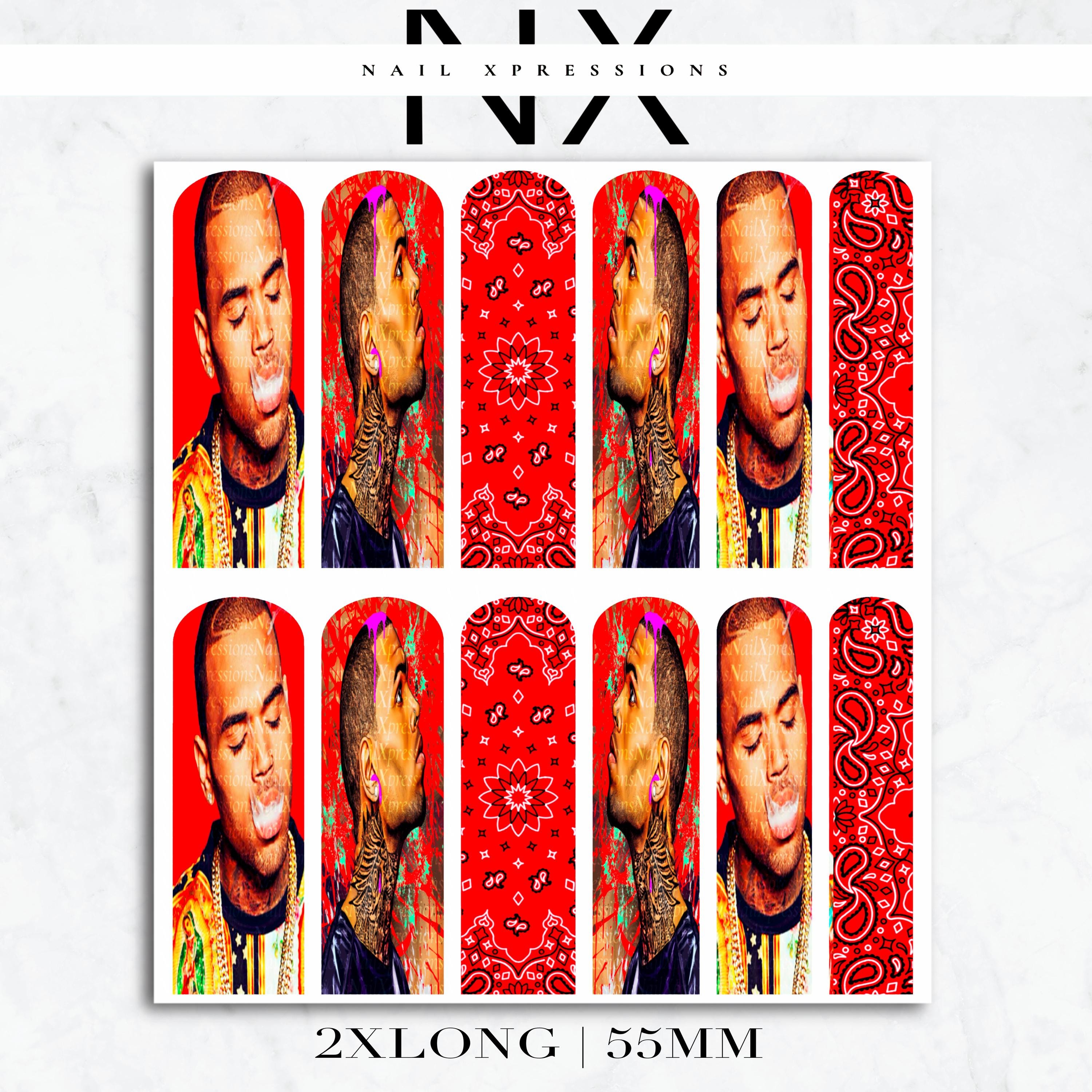 Red Chris B. Breezy Nail Decals | Nail Art Water Transfer | Nail Wraps