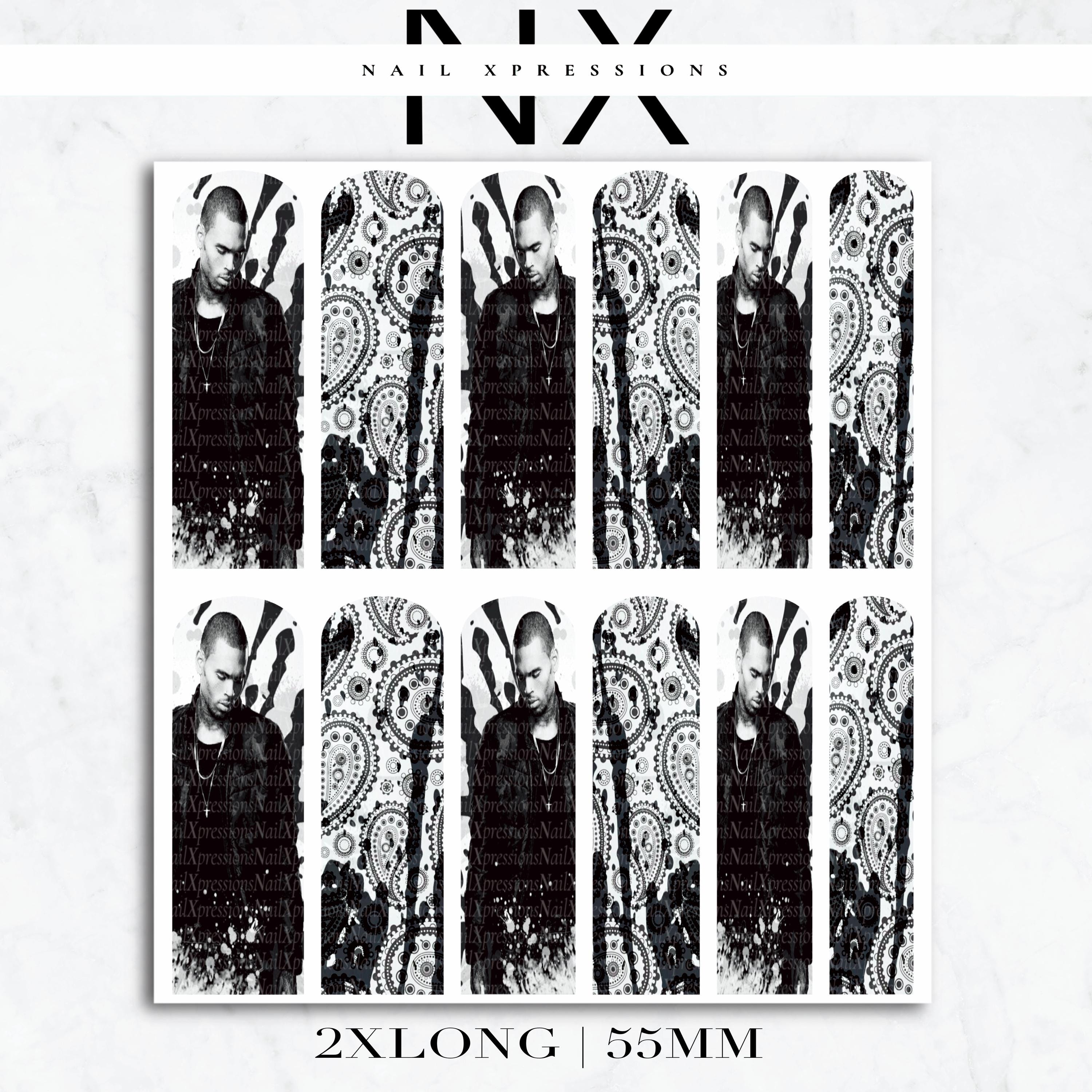 Monochrome Chris Breezy Brown Nail Decals | Nail Art Water Transfer | Nail Wraps