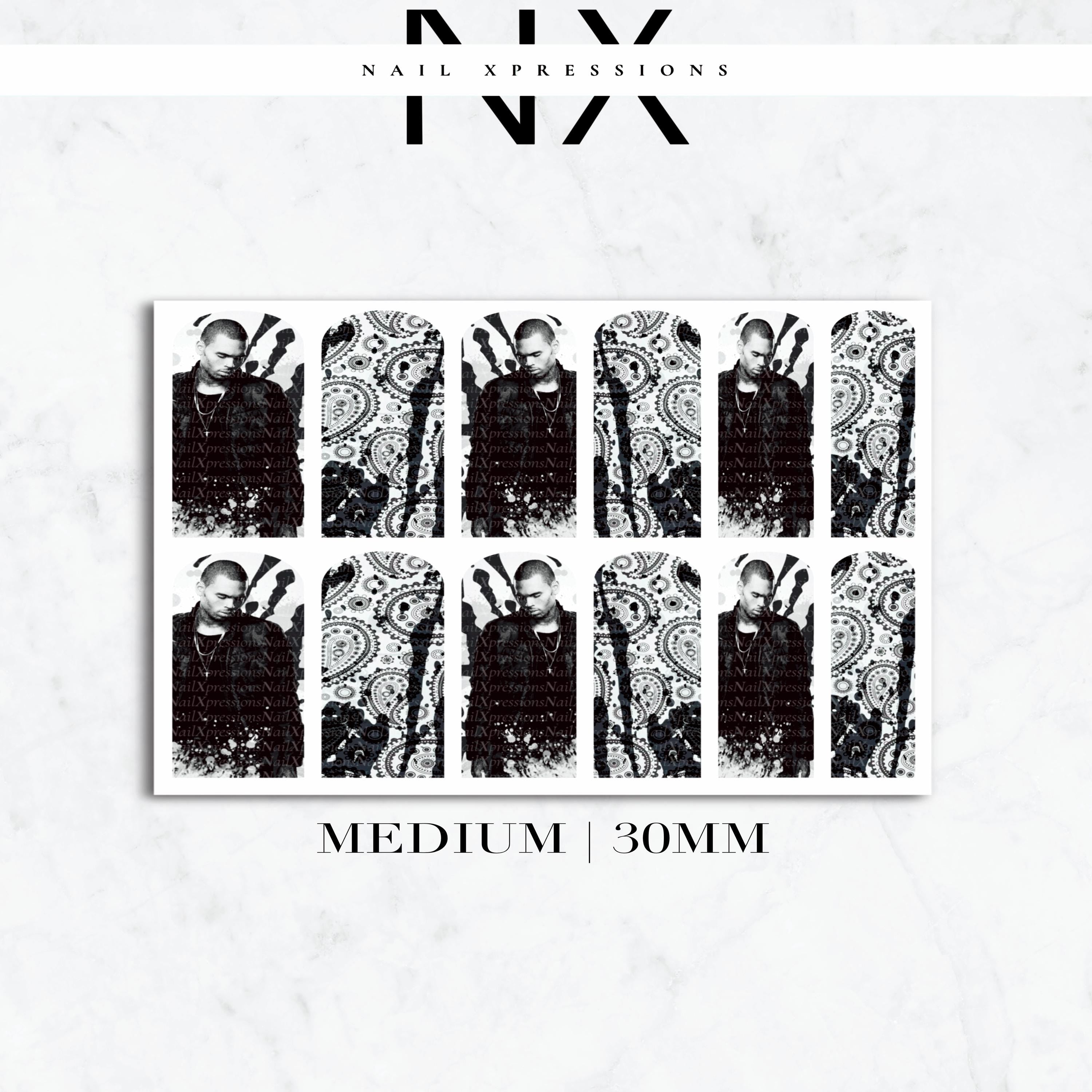 Monochrome Chris Breezy Brown Nail Decals | Nail Art Water Transfer | Nail Wraps