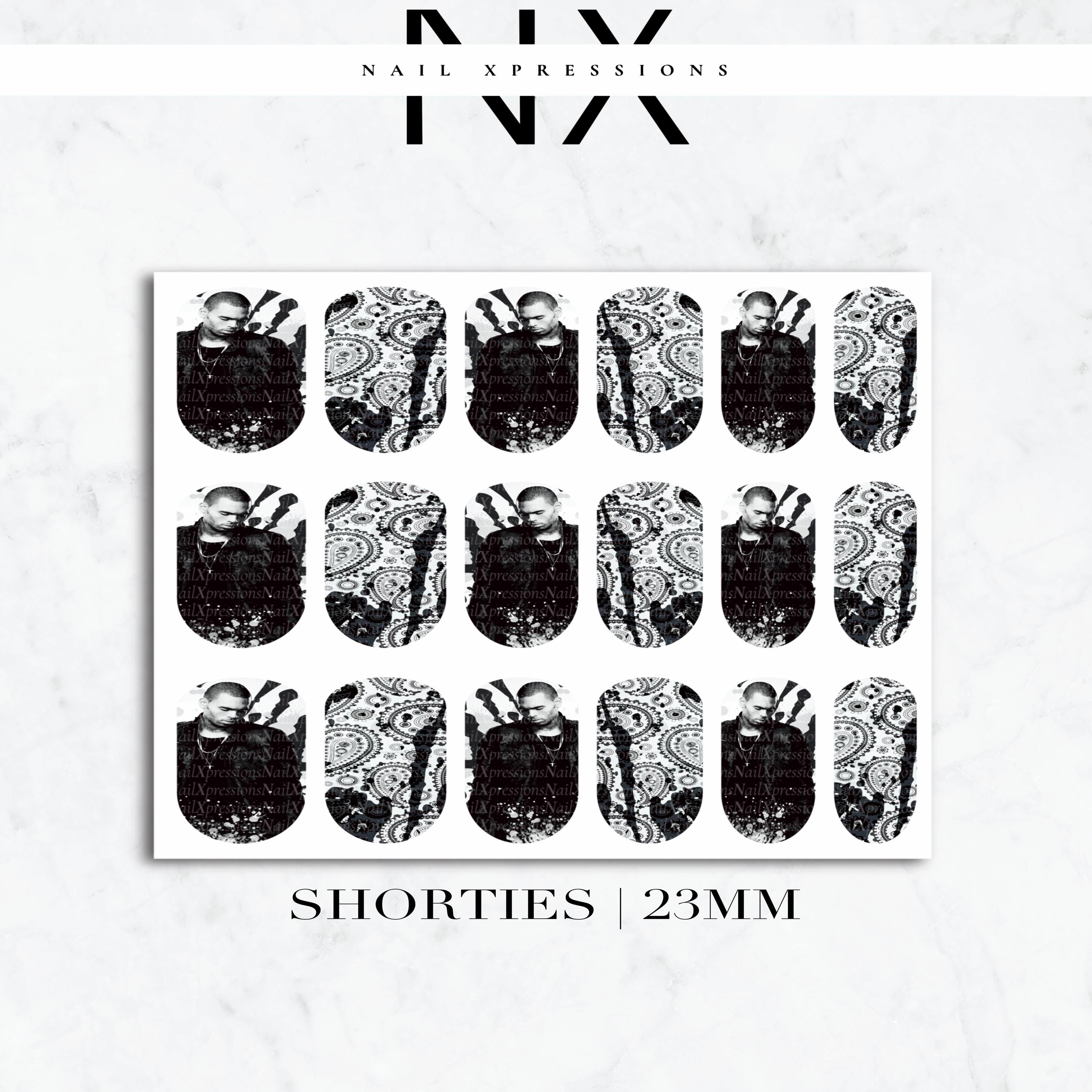 Monochrome Chris Breezy Brown Nail Decals | Nail Art Water Transfer | Nail Wraps