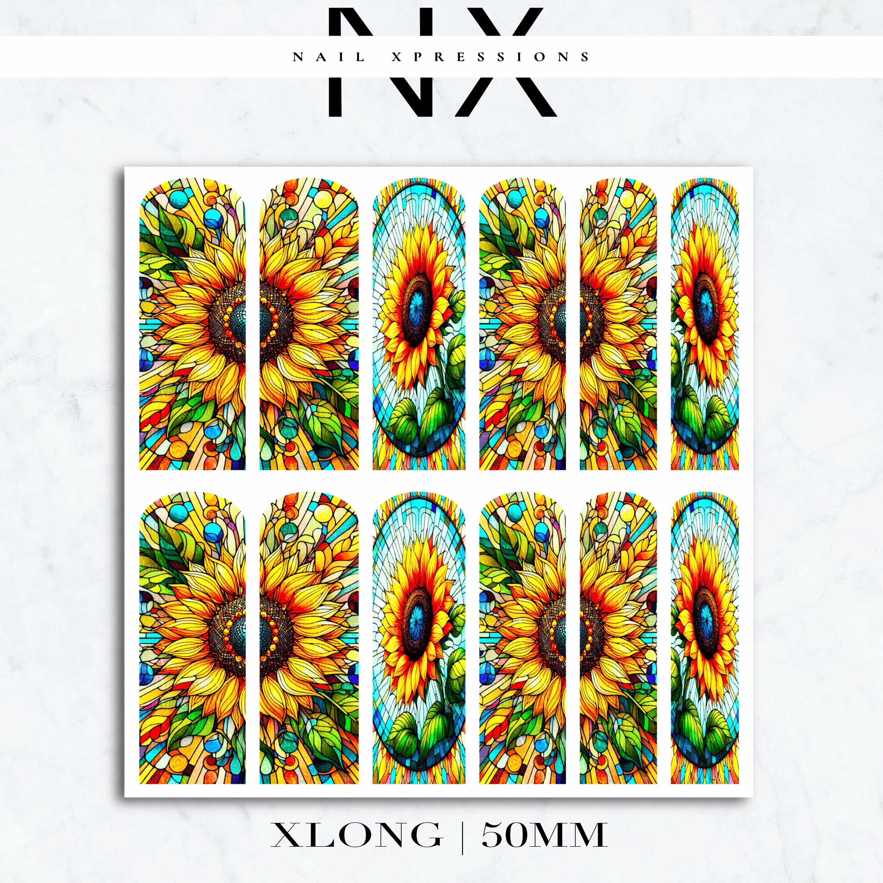 Stained Glass Sunflower Nail Decals | Nail Art Water Transfer | Nail Wraps